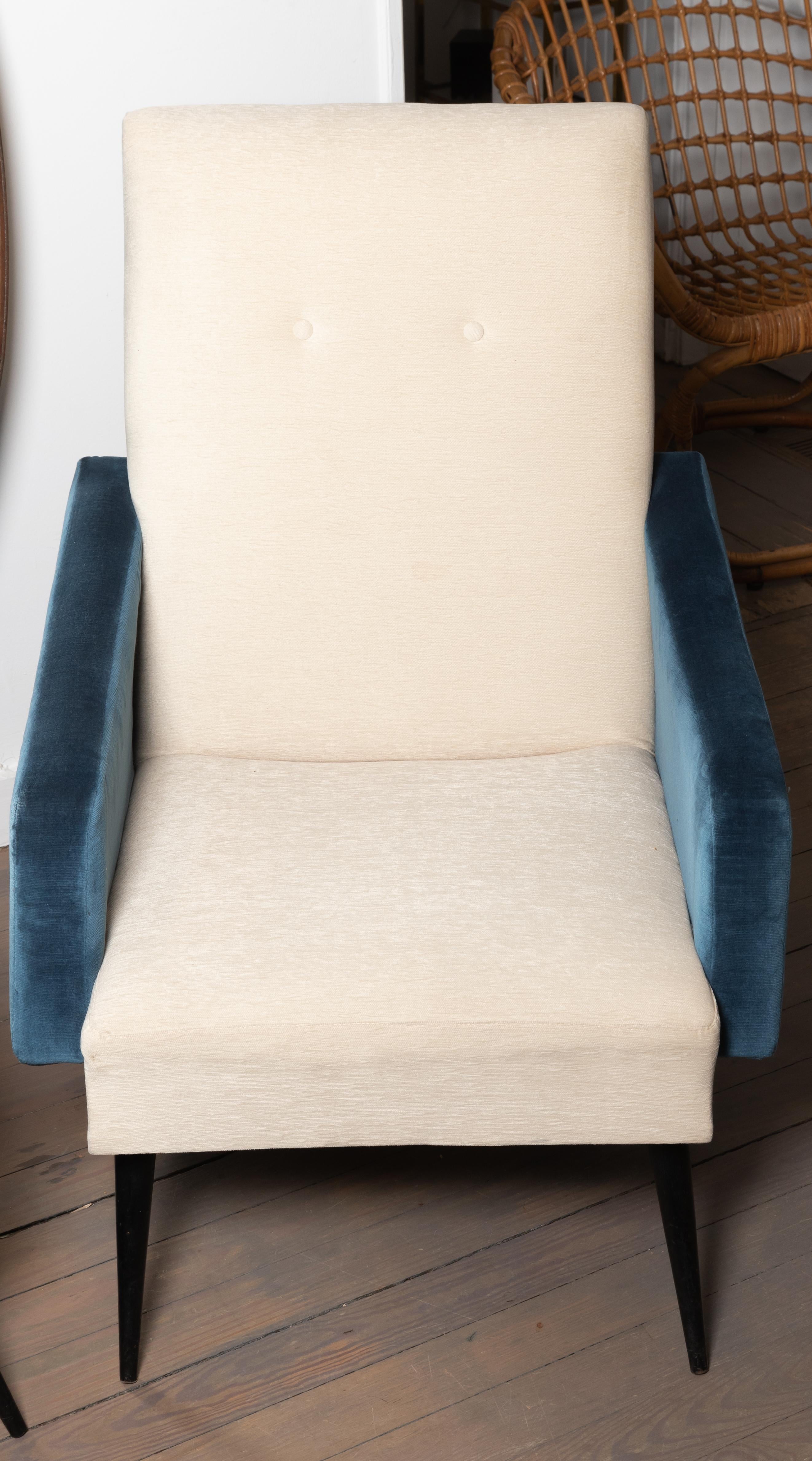 Pair Of Blue And White Upholstered Armchairs For Sale At 1stdibs