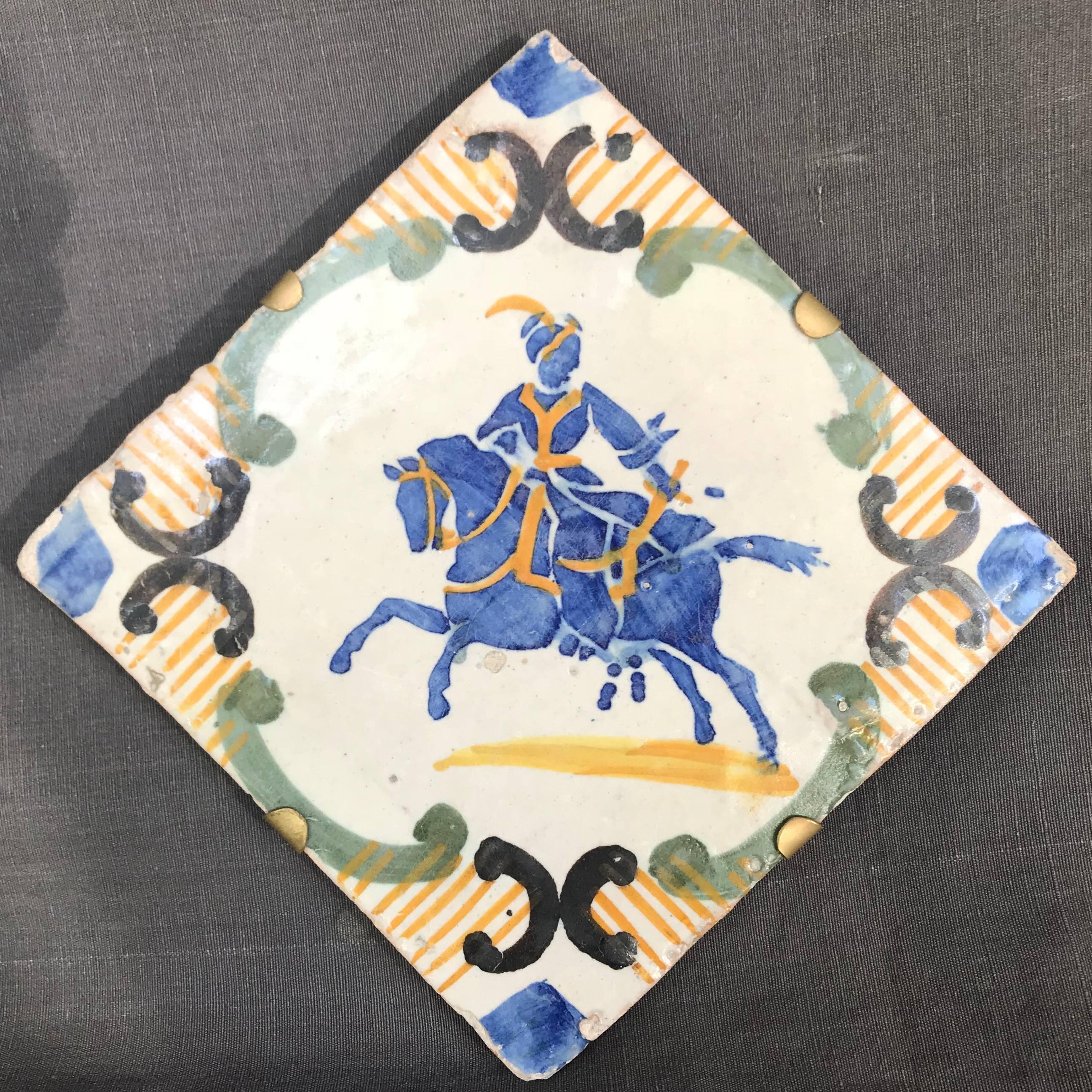 Napoleon III Pair of Blue and Yellow Neapolitan Tiles For Sale