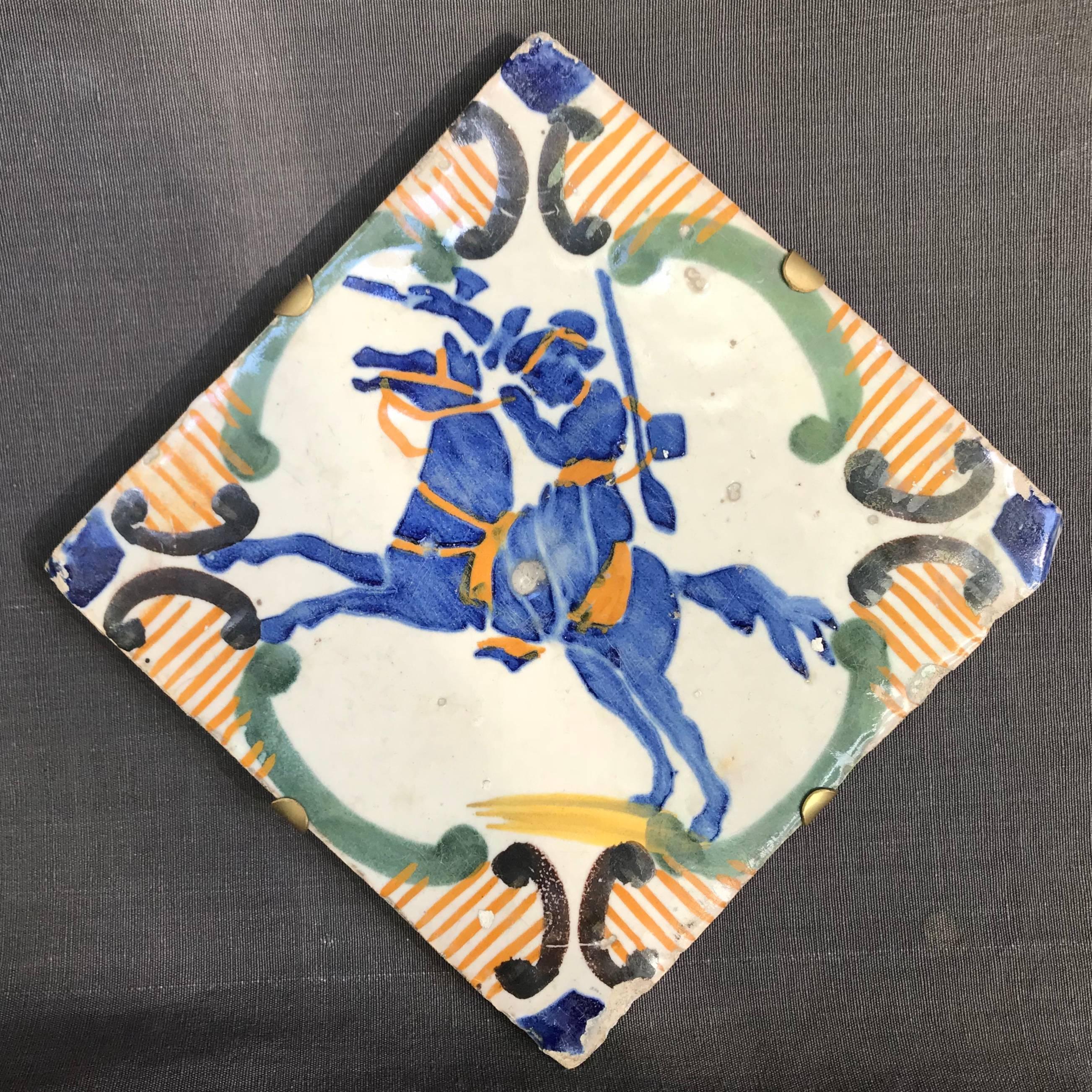 Italian Pair of Blue and Yellow Neapolitan Tiles For Sale