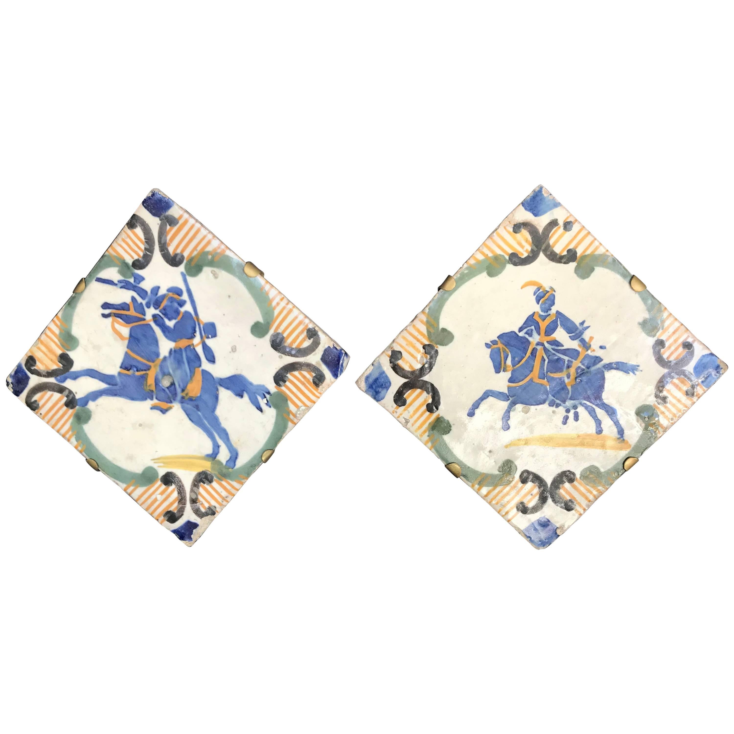 Pair of Blue and Yellow Neapolitan Tiles For Sale