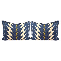 Pair of Blue and Yellow Woven Throw Pillows in Pierre Gonalons Fiori Textile
