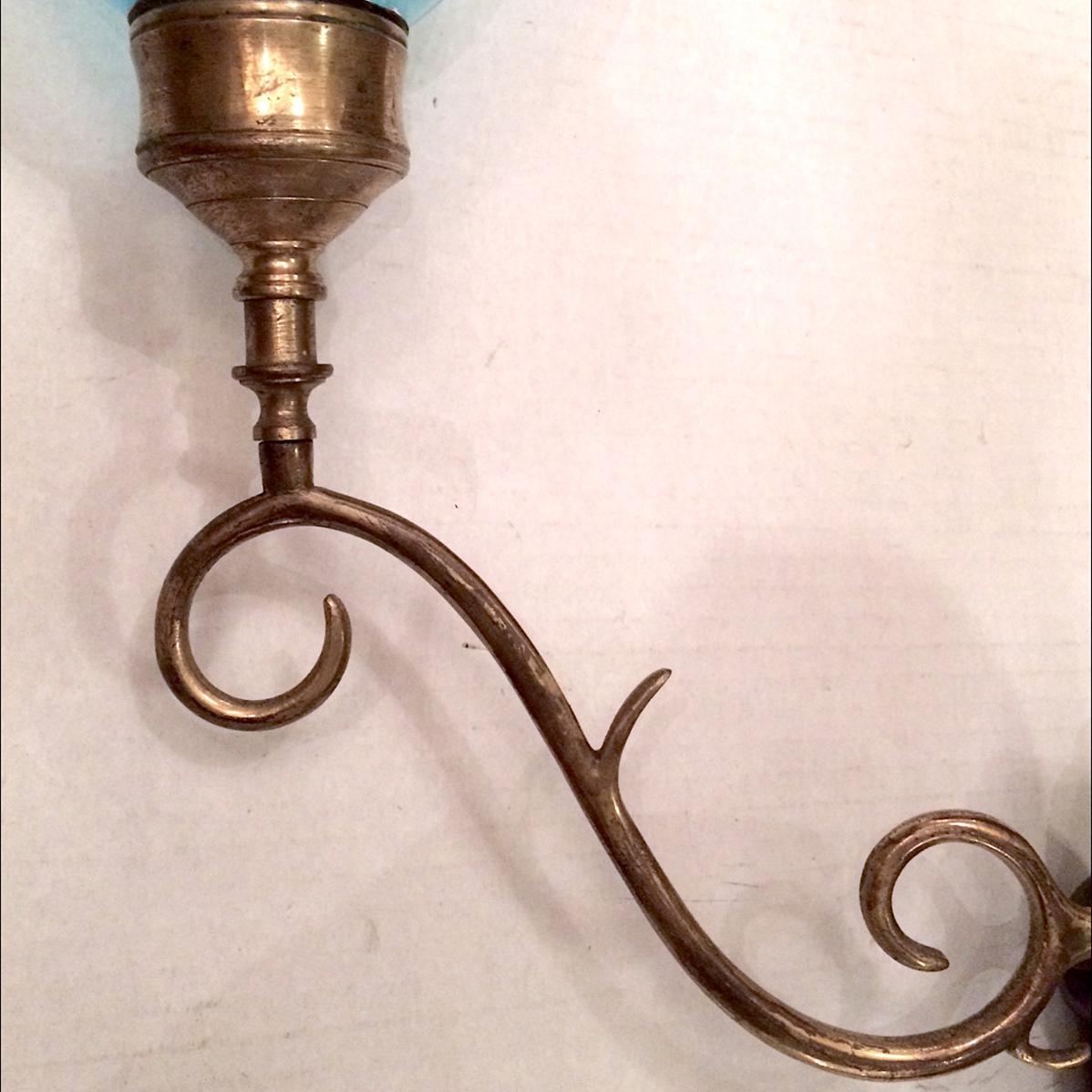 Pair of Blue Anglo Indian Sconces In Good Condition For Sale In New York, NY