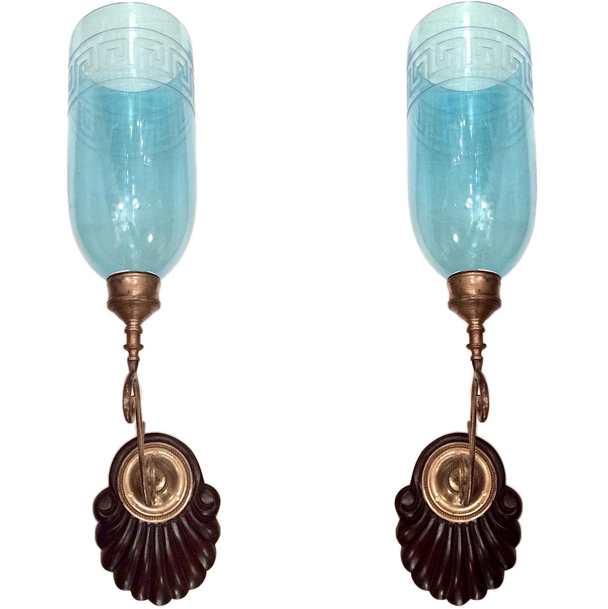 Pair of Blue Anglo Indian Sconces For Sale 1