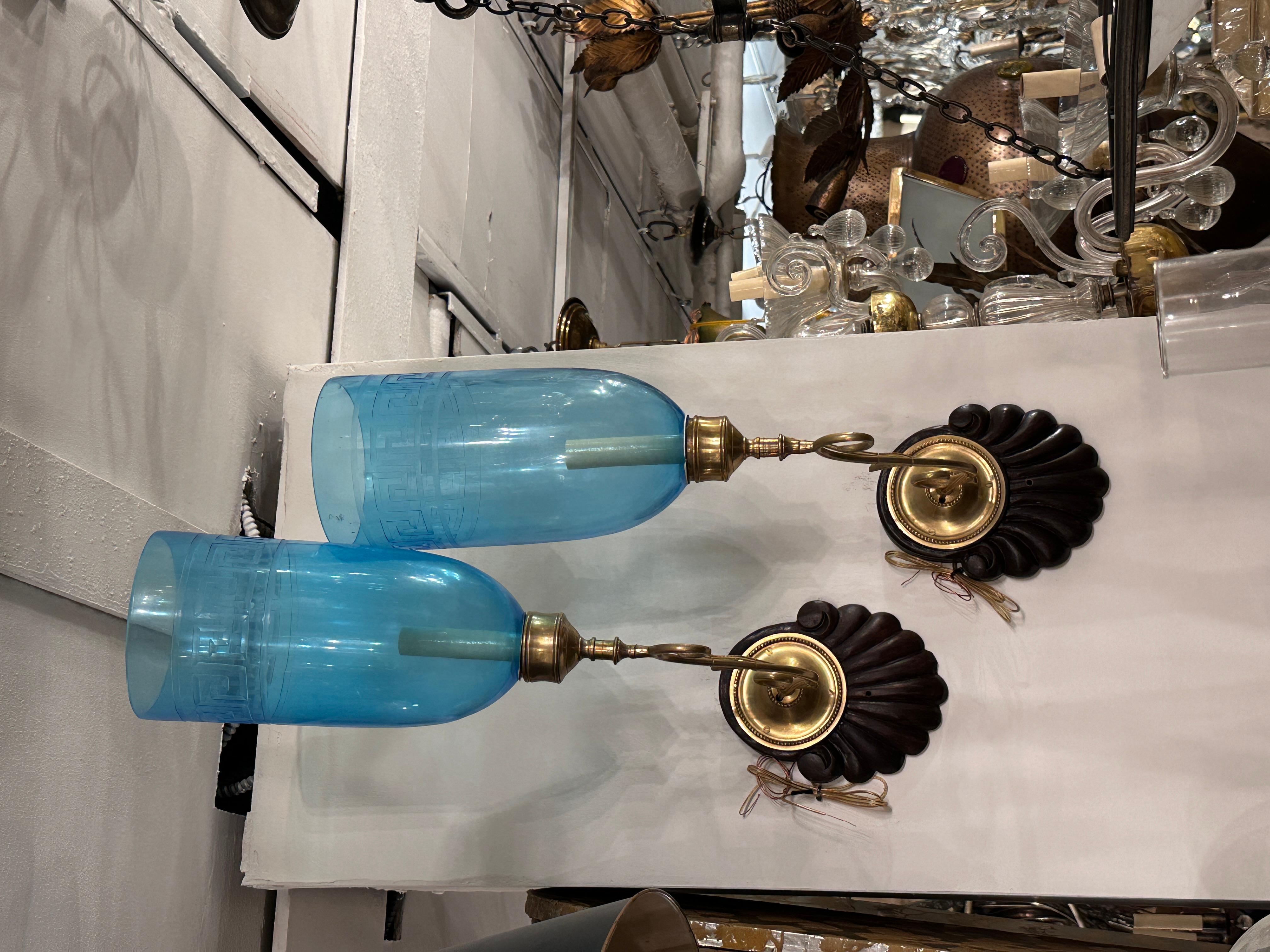 Pair of Blue Anglo Indian Sconces For Sale 3