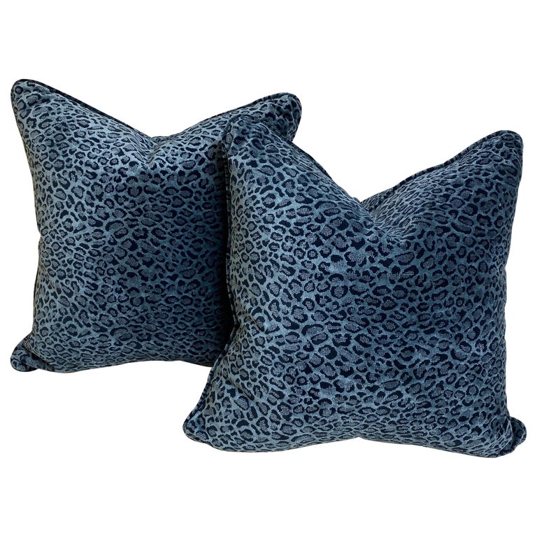 Pair of Blue Animal Print Velvet Cushions at 1stDibs