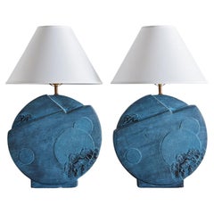 Pair of Blue Architectural Plaster Lamps by Bon Art, 1989