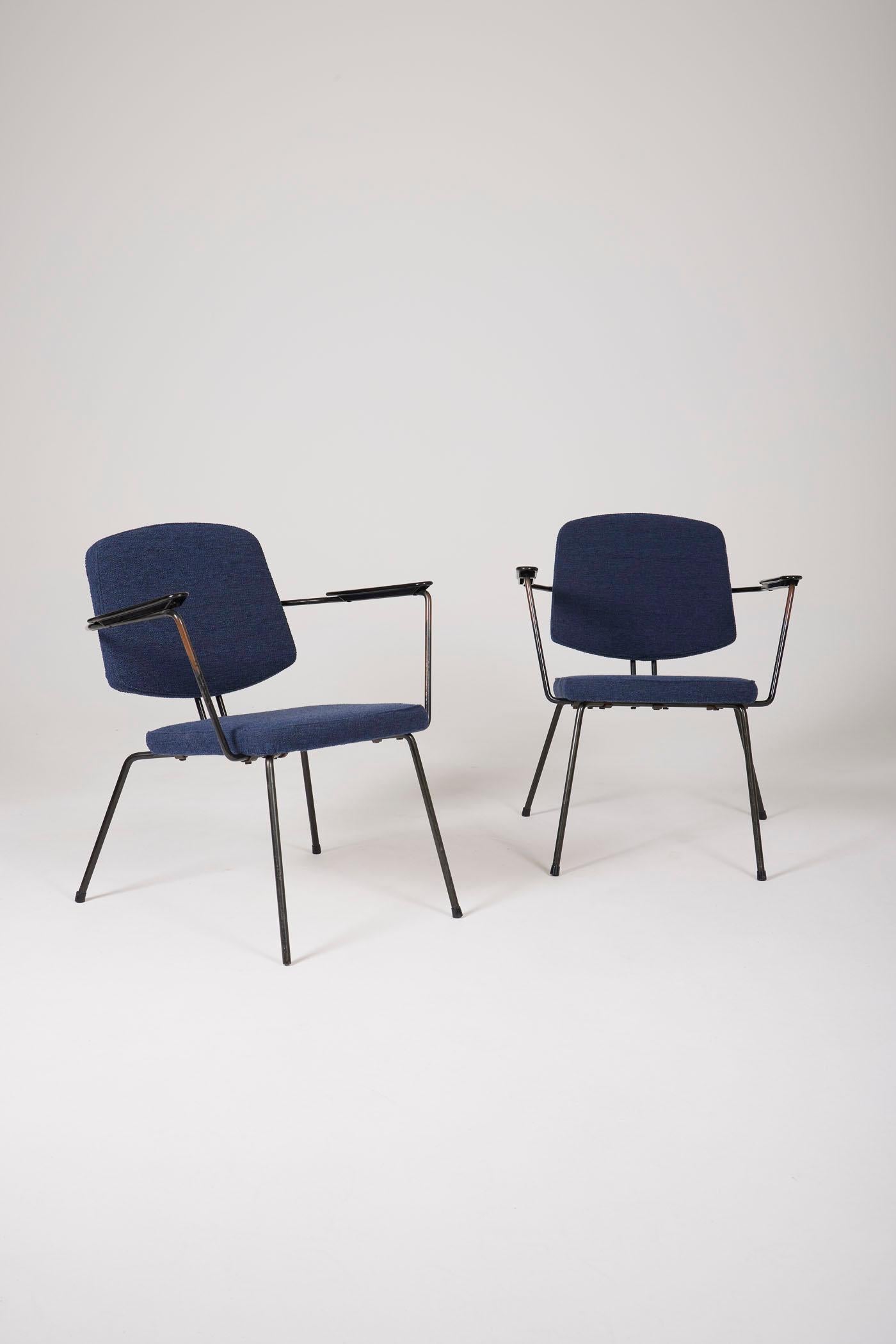 Pair of blue armchairs by Rudolf Wolf For Sale 12