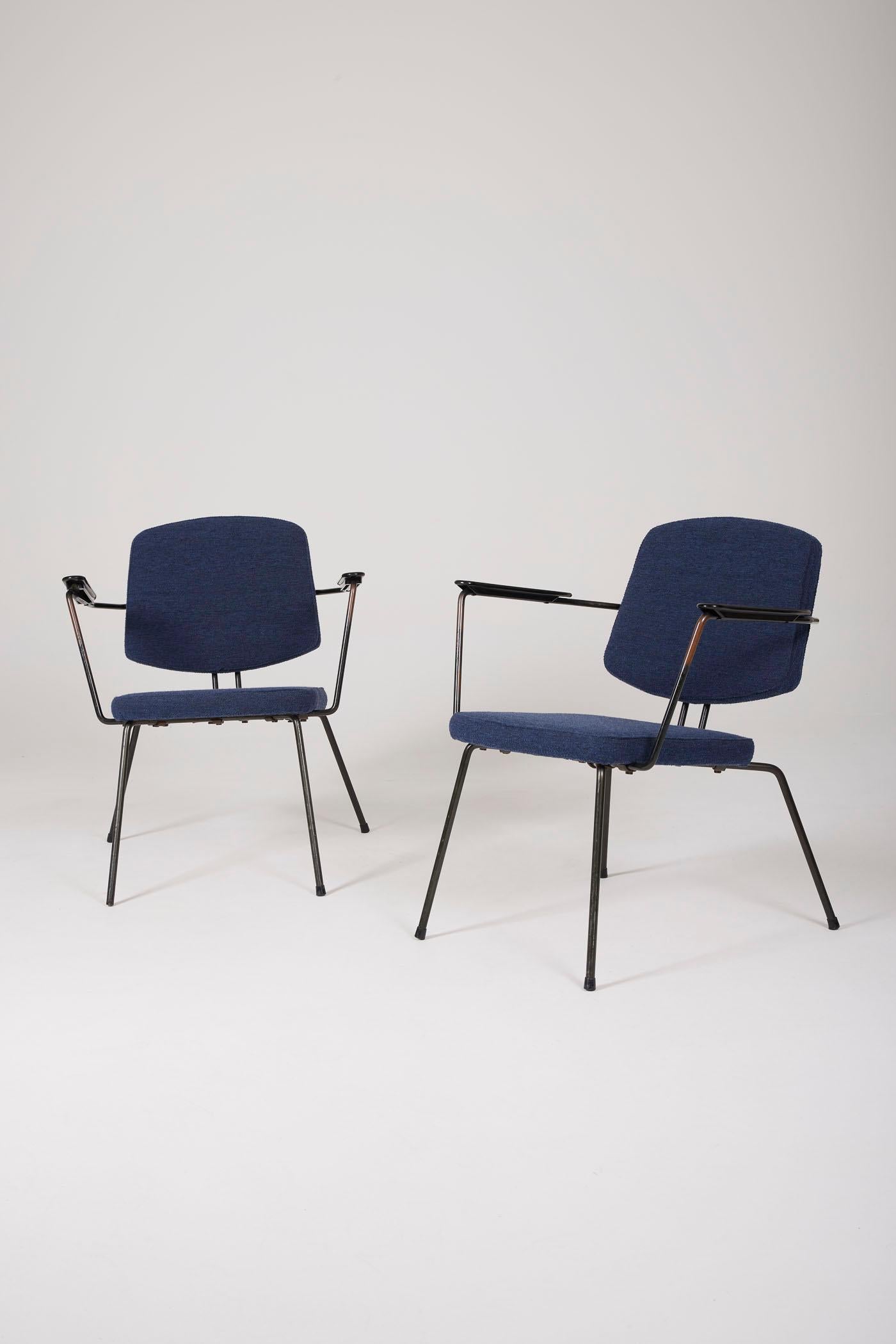 Pair of blue armchairs by Rudolf Wolf For Sale 13