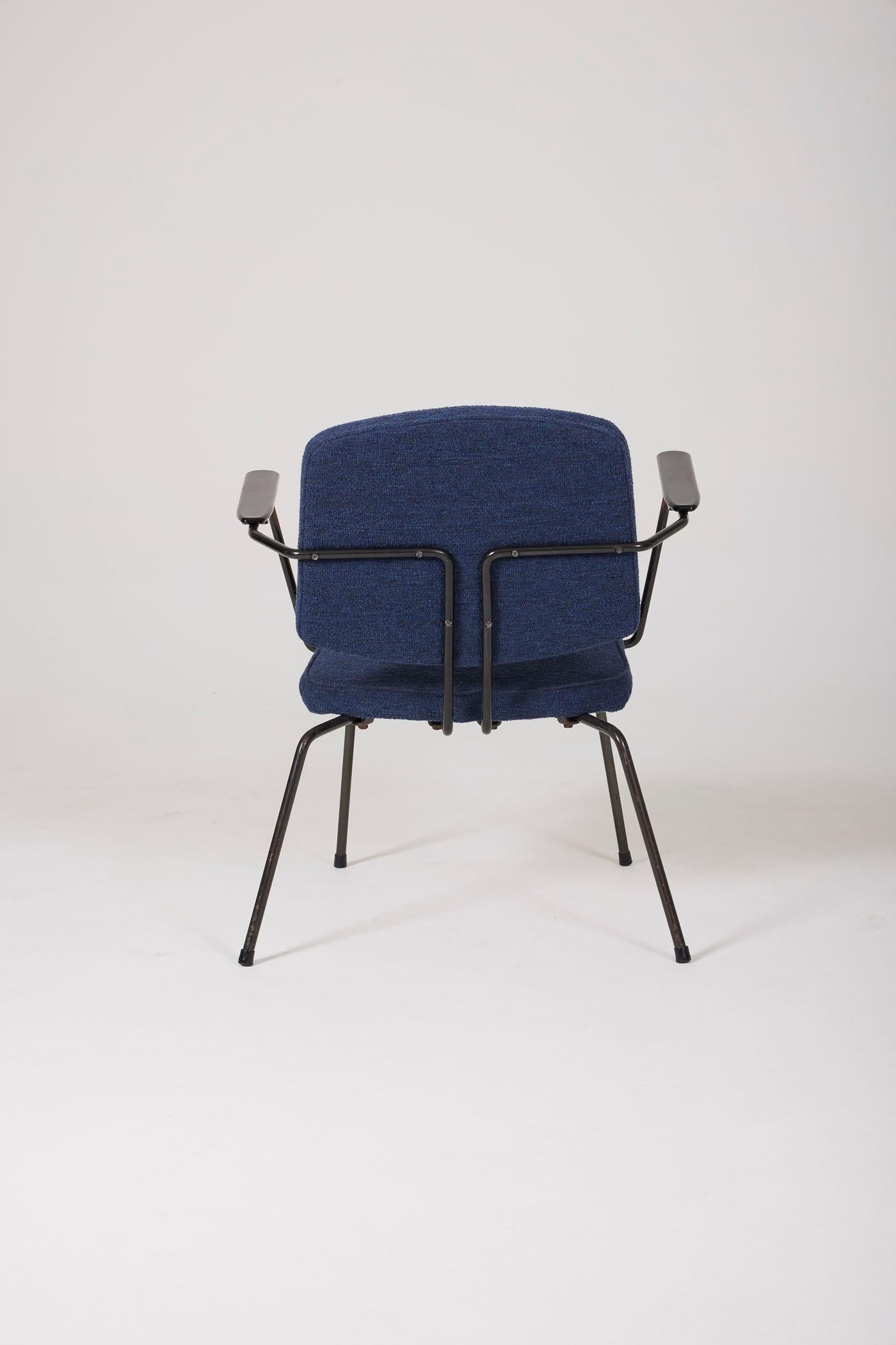 Textile Pair of blue armchairs by Rudolf Wolf For Sale