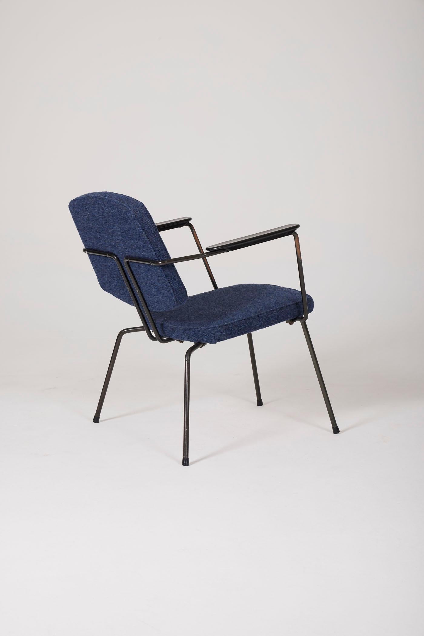 Pair of blue armchairs by Rudolf Wolf For Sale 1