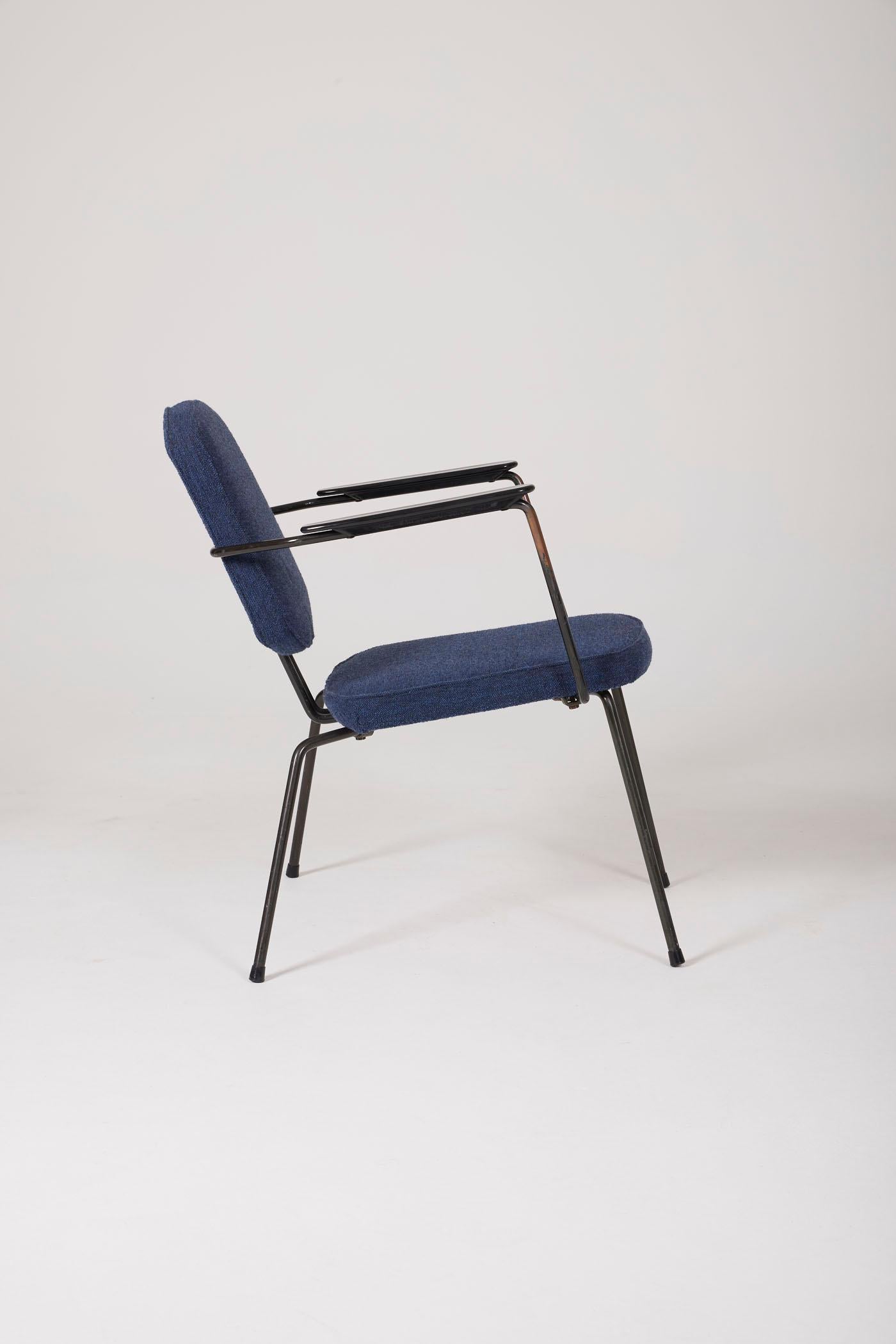 Pair of blue armchairs by Rudolf Wolf For Sale 2