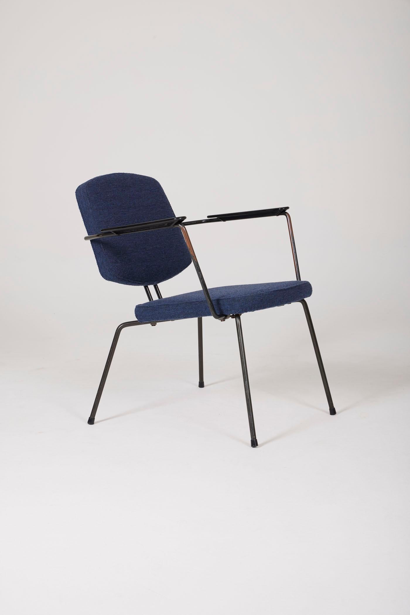 Pair of blue armchairs by Rudolf Wolf For Sale 3