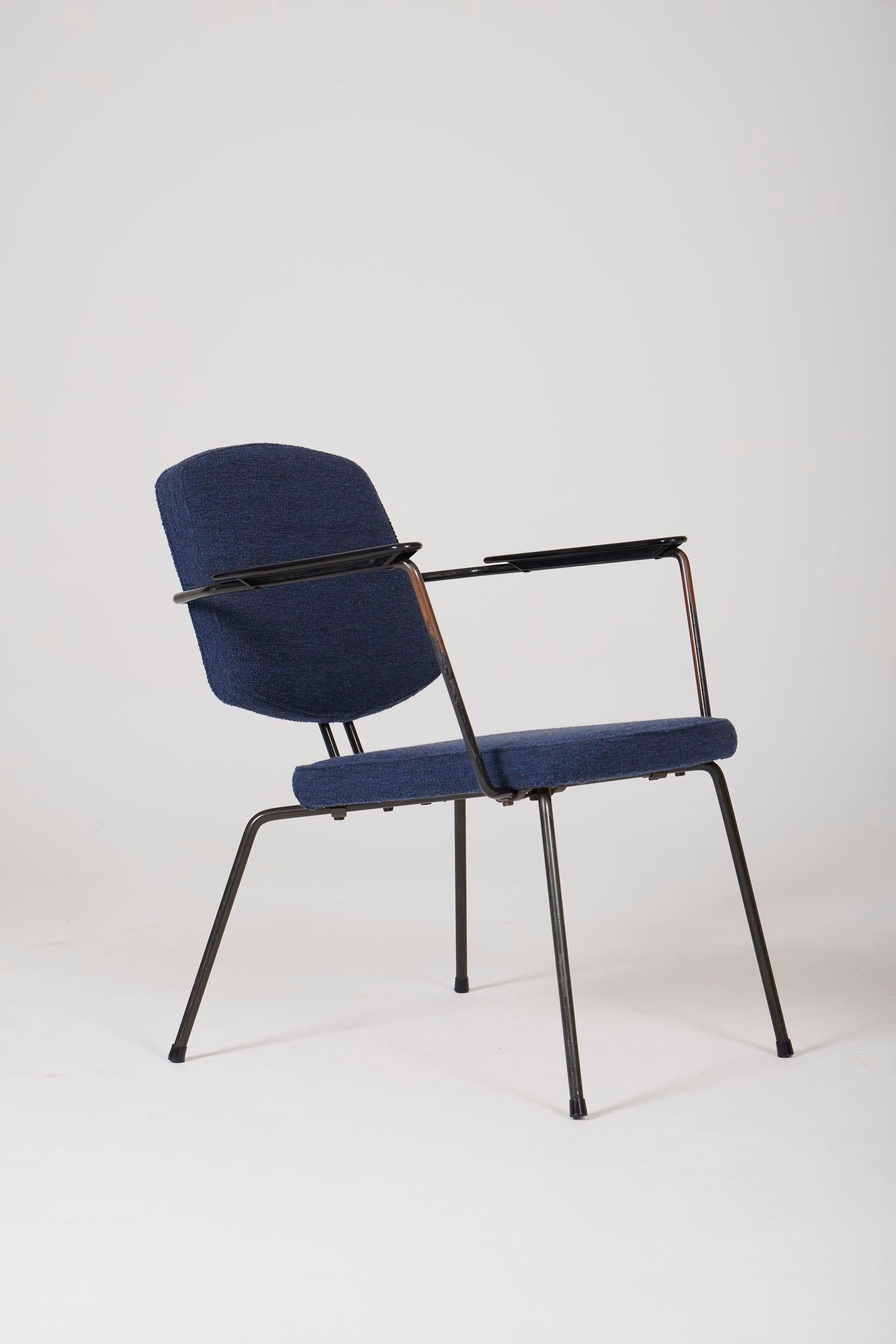 Pair of blue armchairs by Rudolf Wolf For Sale 4