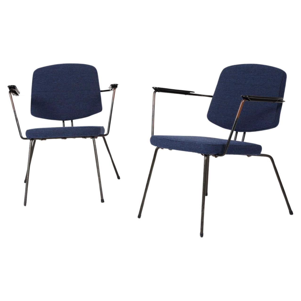 Pair of blue armchairs by Rudolf Wolf For Sale