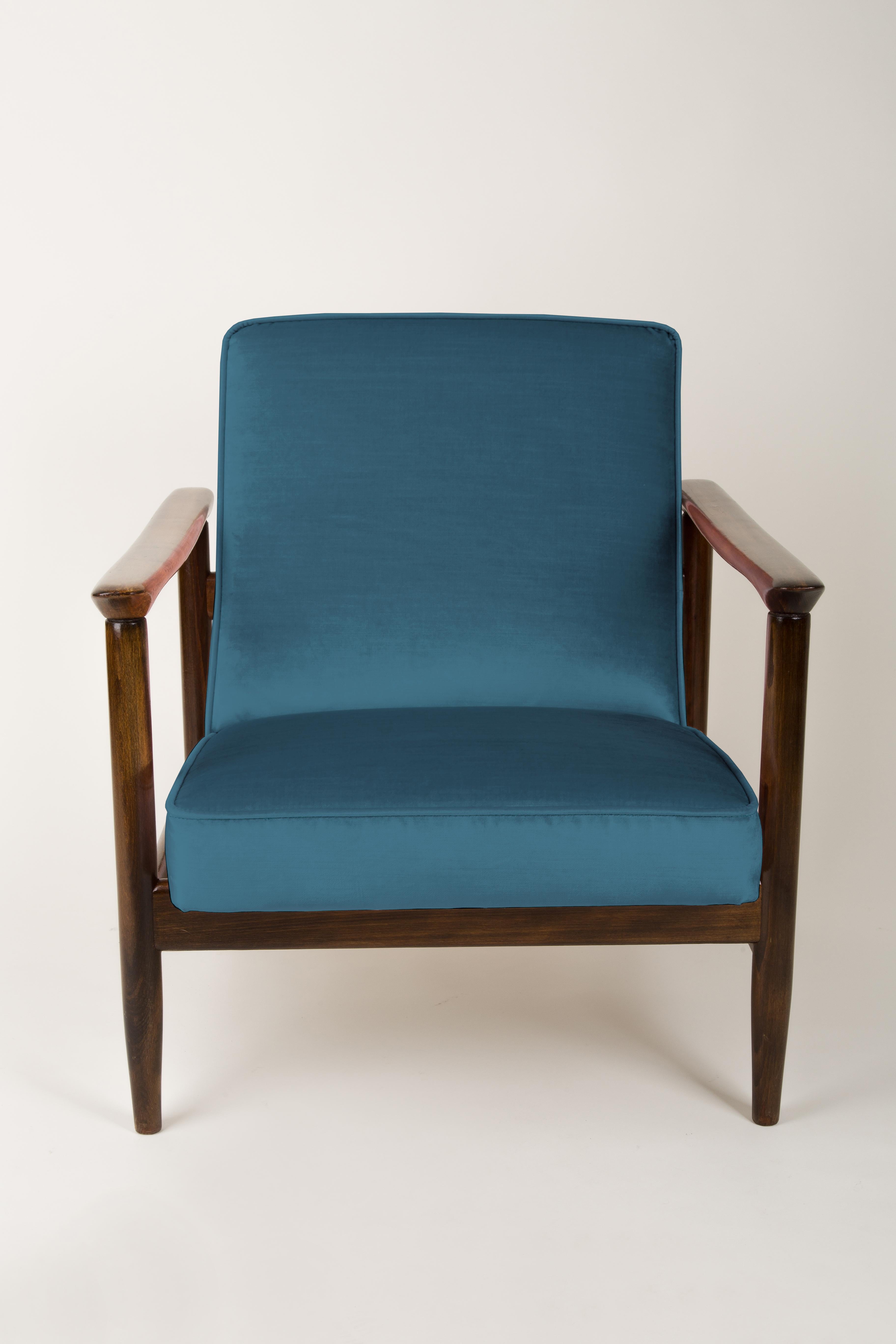 Pair of Blue Armchairs, Edmund Homa, GFM-142, 1960s, Poland In Excellent Condition For Sale In 05-080 Hornowek, PL