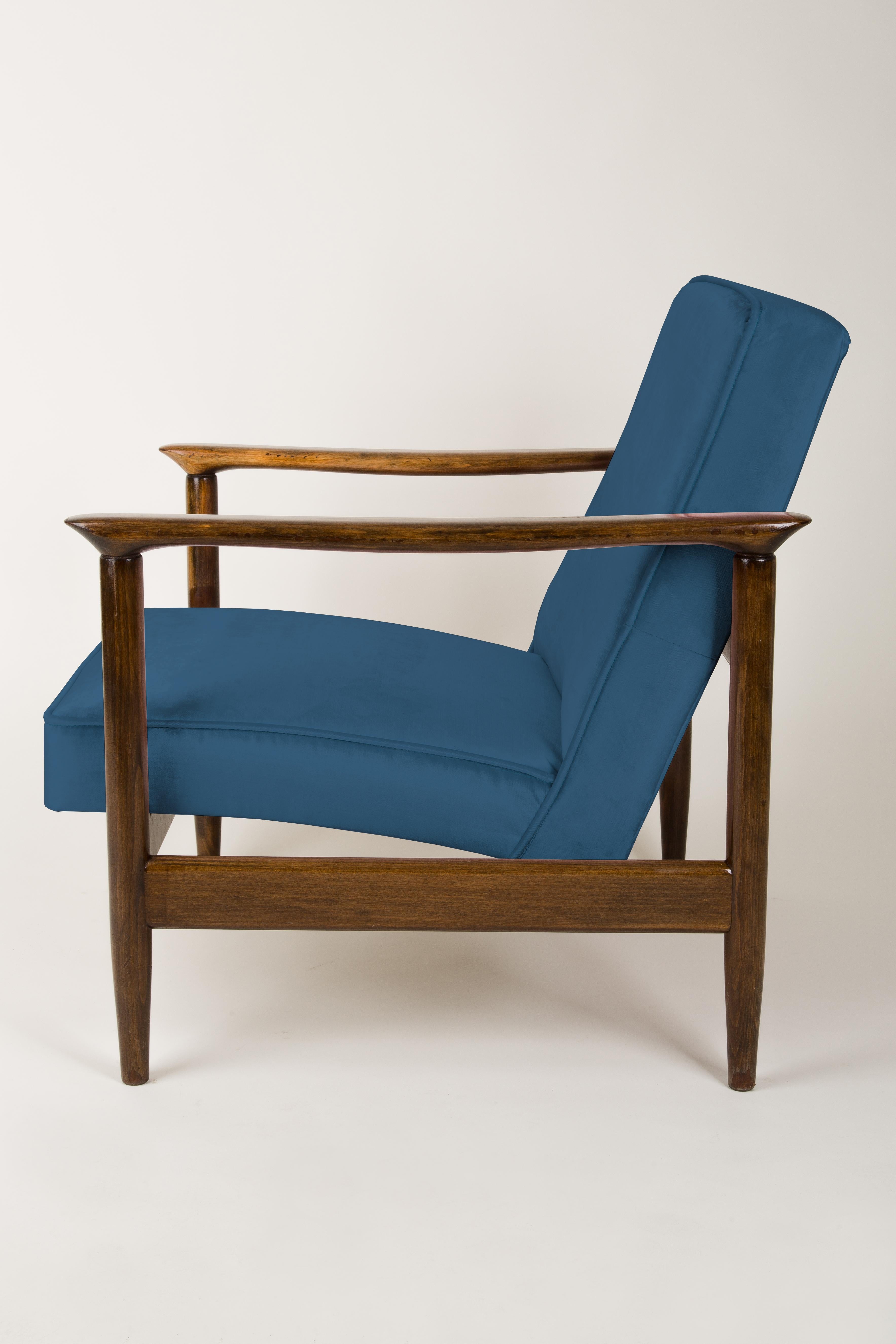 20th Century Pair of Blue Armchairs, Edmund Homa, GFM-142, 1960s, Poland For Sale