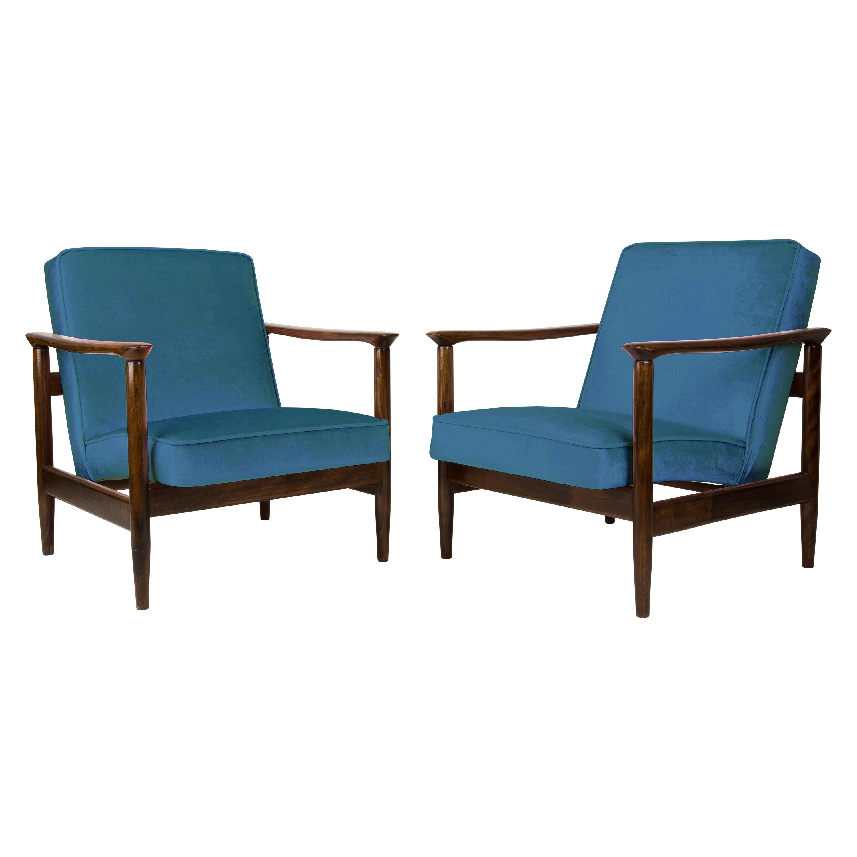 Pair of Blue Armchairs, Edmund Homa, GFM-142, 1960s, Poland