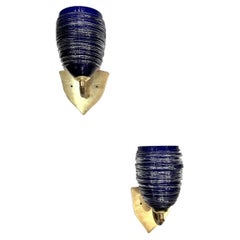 Pair of Blue Art Glass Sconces