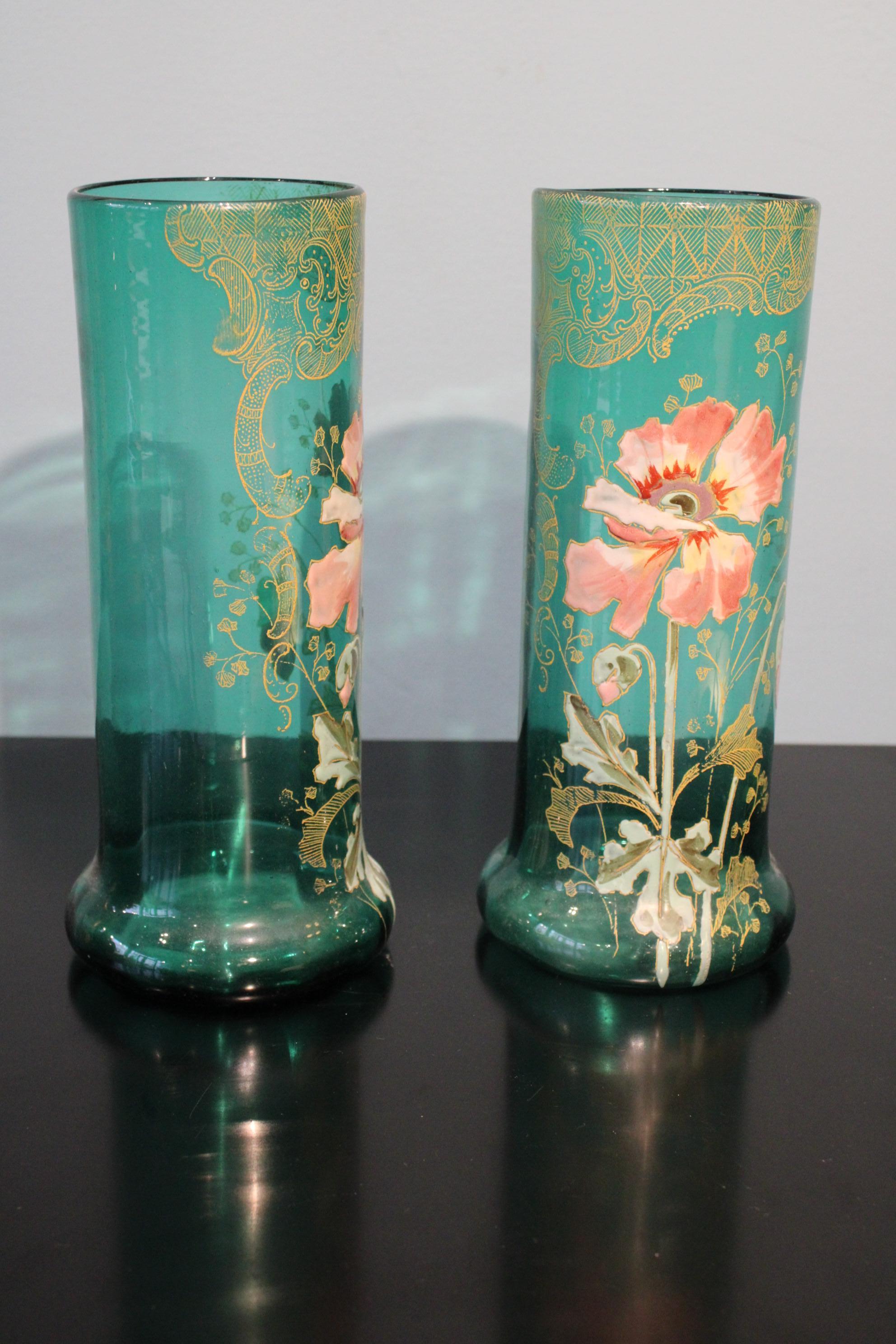 French Pair of Blue Art Nouveau Glass Vases, Attributed to Legras For Sale