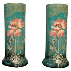 Pair of Blue Art Nouveau Glass Vases, Attributed to Legras