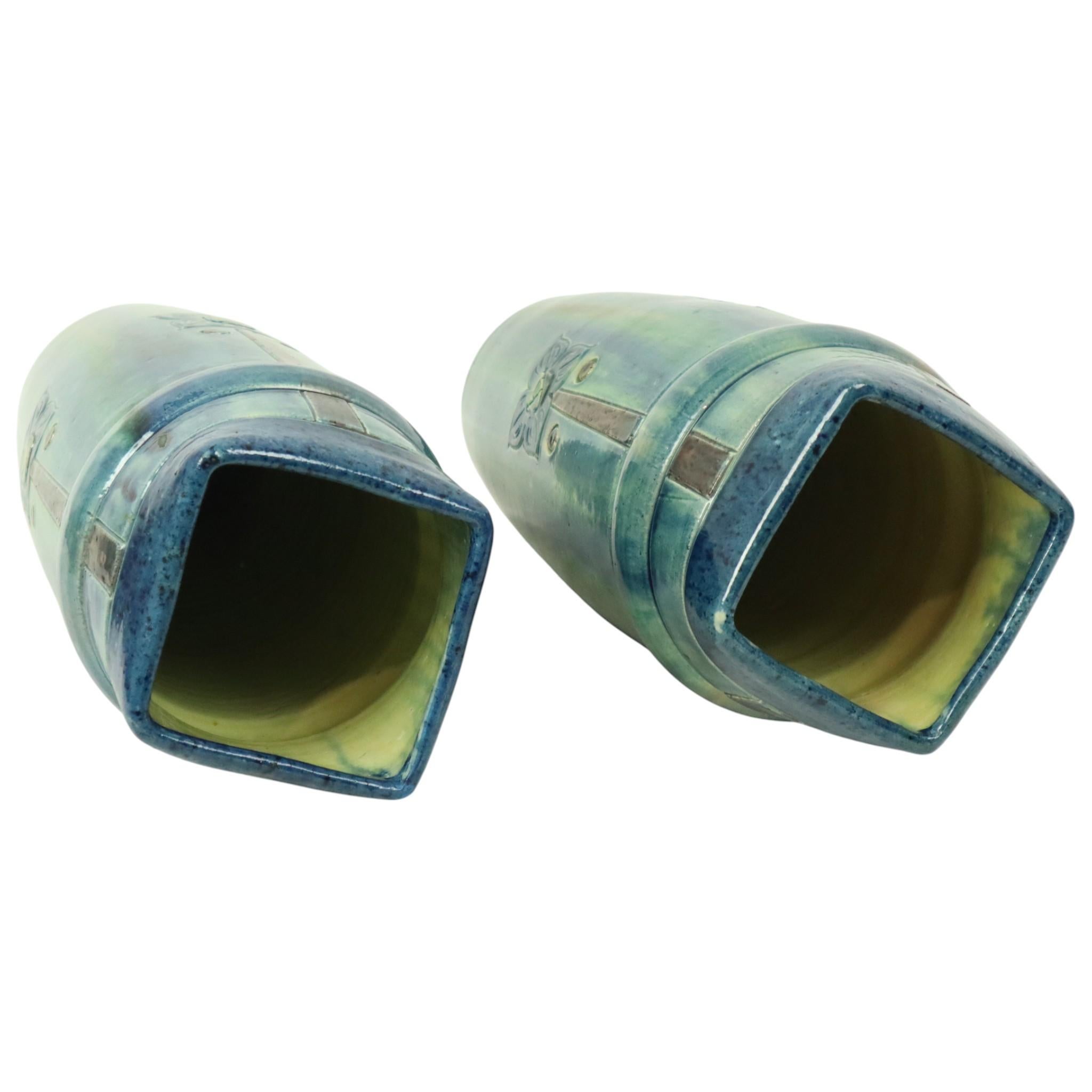 Paar blaue Jugendstilvasen Flämische Töpferei Antiques im Angebot 4