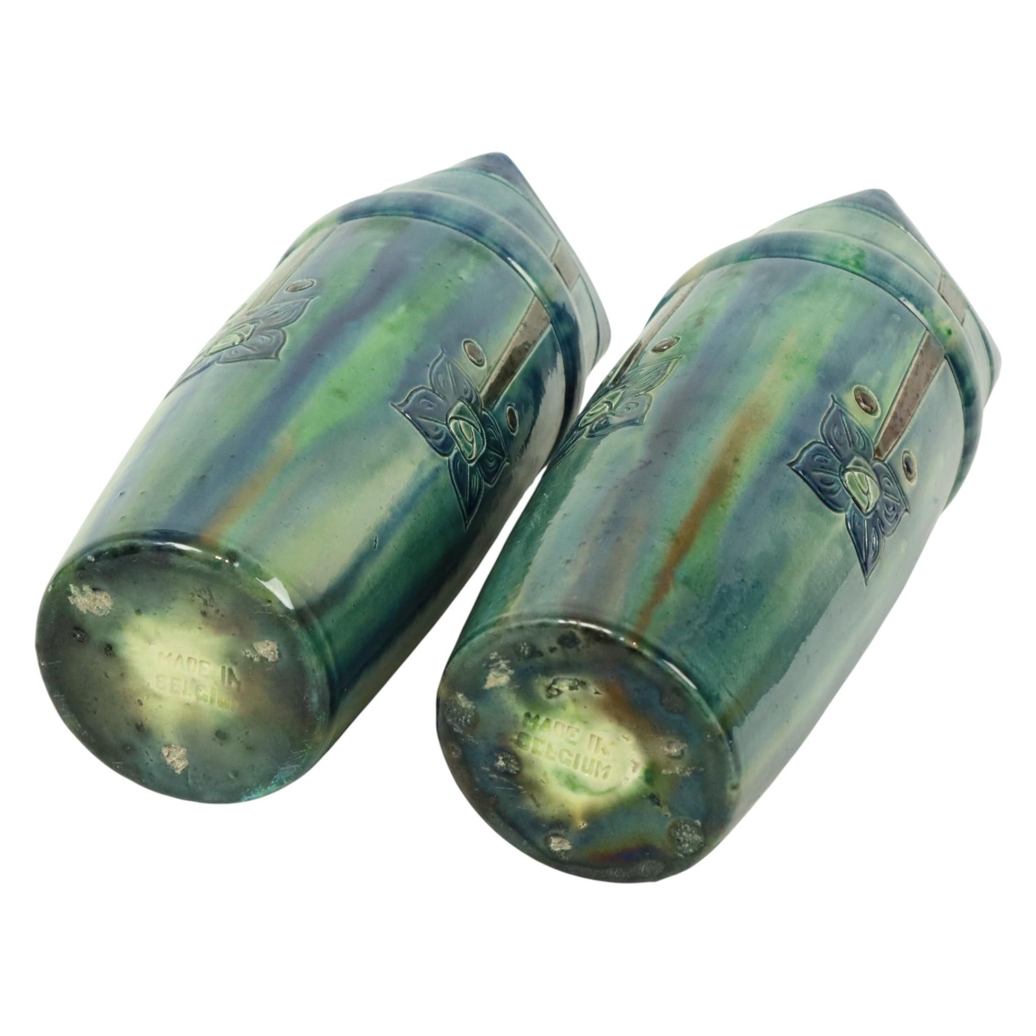 Paar blaue Jugendstilvasen Flämische Töpferei Antiques im Angebot 8