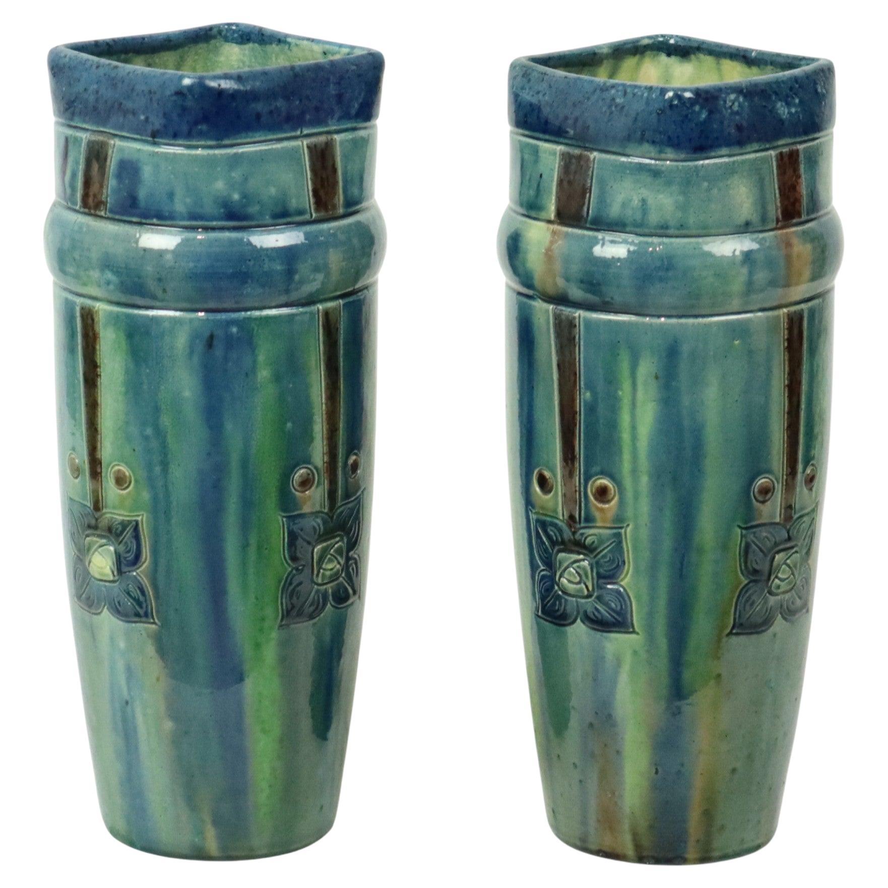 Paire de vases bleus Art Nouveau Poterie flamande Antiquités