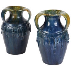 Antique Pair of Blue Art Nouveau Vases from England Circa 1910