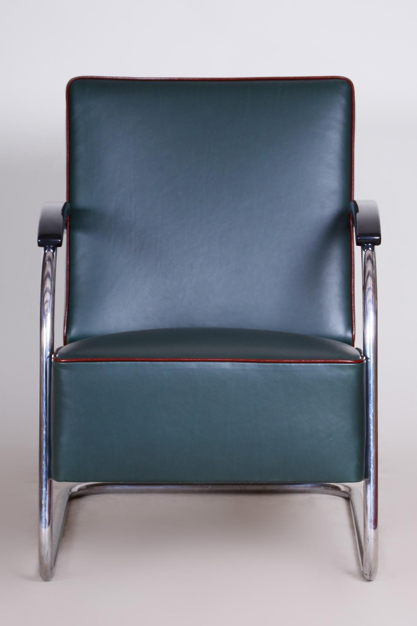 Pair of Blue Bauhaus Armchairs, Made by Mucke Melder in 1930s Czechia In Good Condition For Sale In Brandys nad Labem, Středočeský kraj
