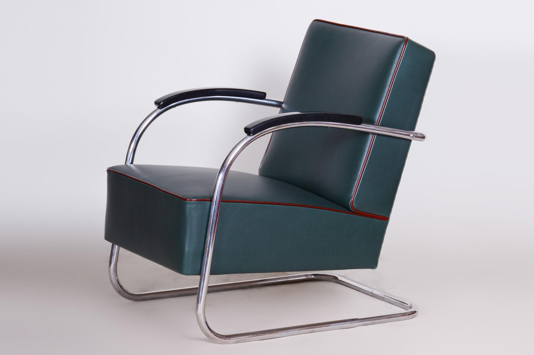 Mid-20th Century Pair of Blue Bauhaus Armchairs, Made by Mucke Melder in 1930s Czechia For Sale