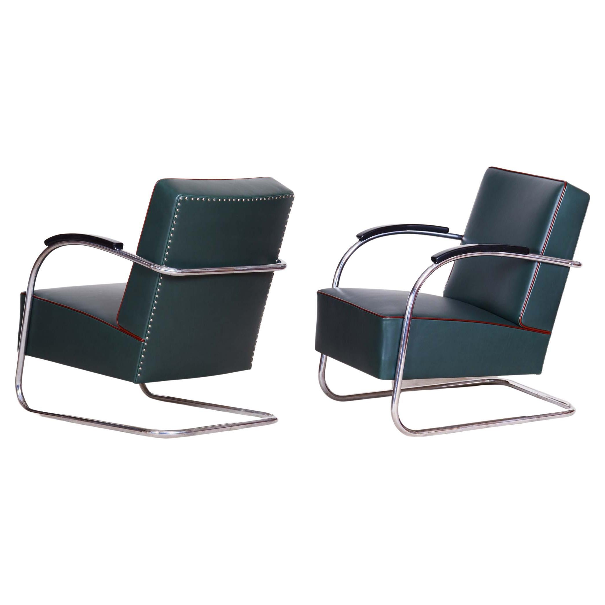 Pair of Blue Bauhaus Armchairs, Made by Mucke Melder in 1930s Czechia