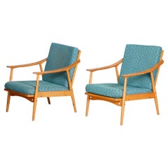 Pair of Blue Beech Midcentury Armchairs, 1950s, Czechia, Made by TON