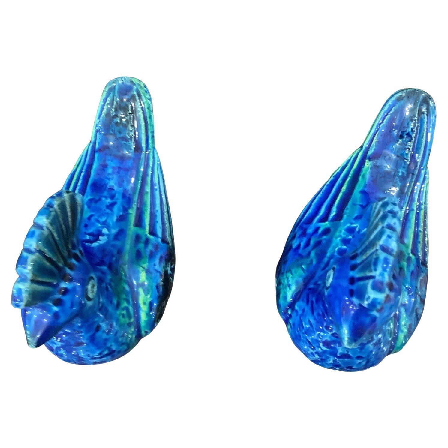 Italian Pair of Blue Bitossi Rimini Flavia Montelupo Birds, Italy 1960's