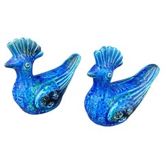 Pair of Blue Bitossi Rimini Flavia Montelupo Birds, Italy 1960's