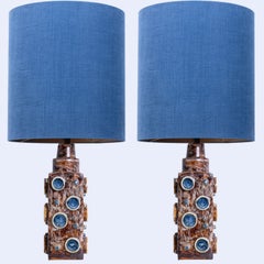 Pair of Blue Braun Soholm Lamps with Silk Custom Made Lampshade René Houben