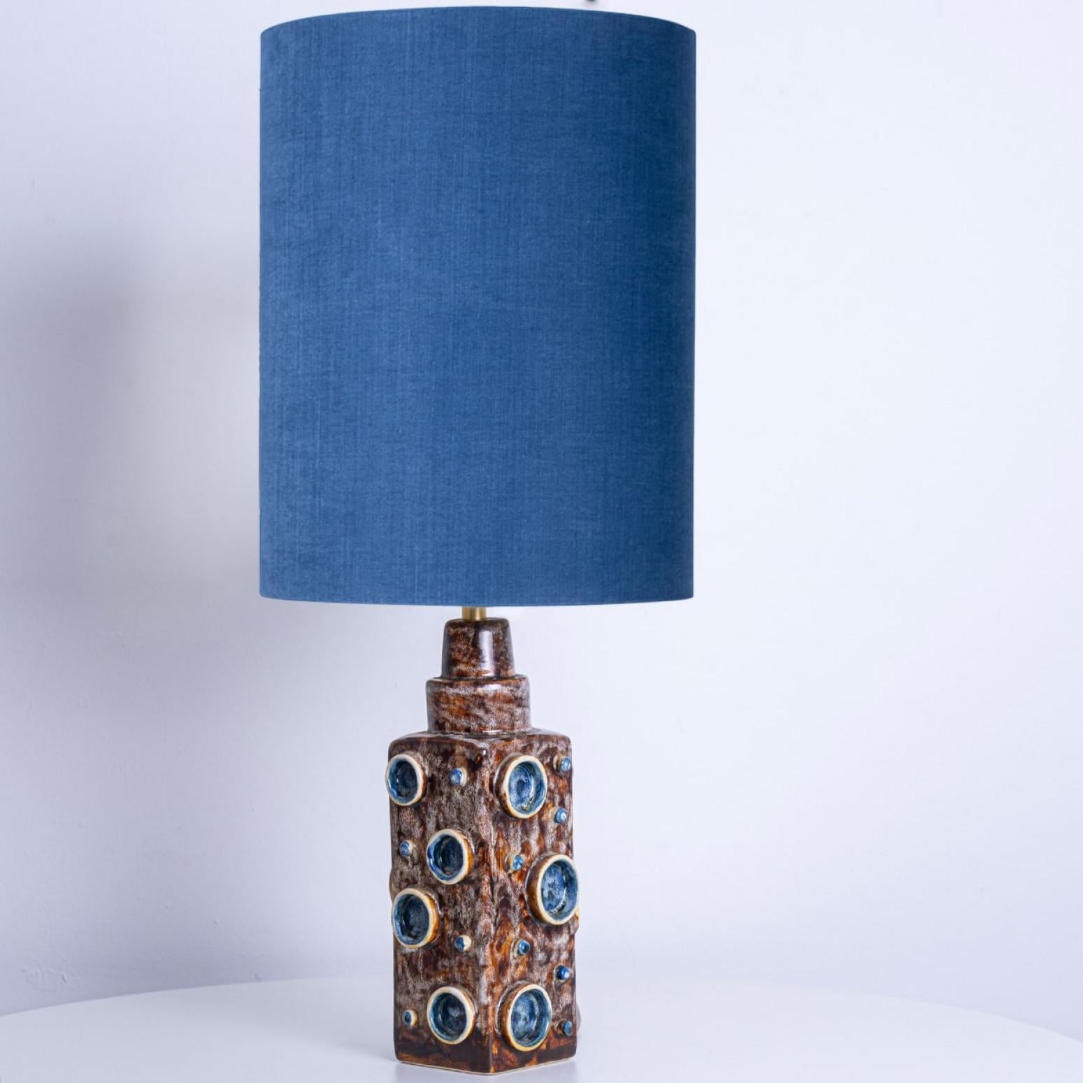 Pair of Blue Braun Soholm Lamps with Silk Custom Made Lampshade René Houben For Sale 1