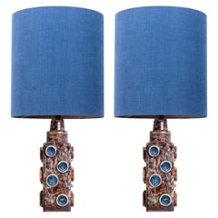 Pair of Blue Braun Soholm Lamps with Silk Custom Made Lampshade René Houben