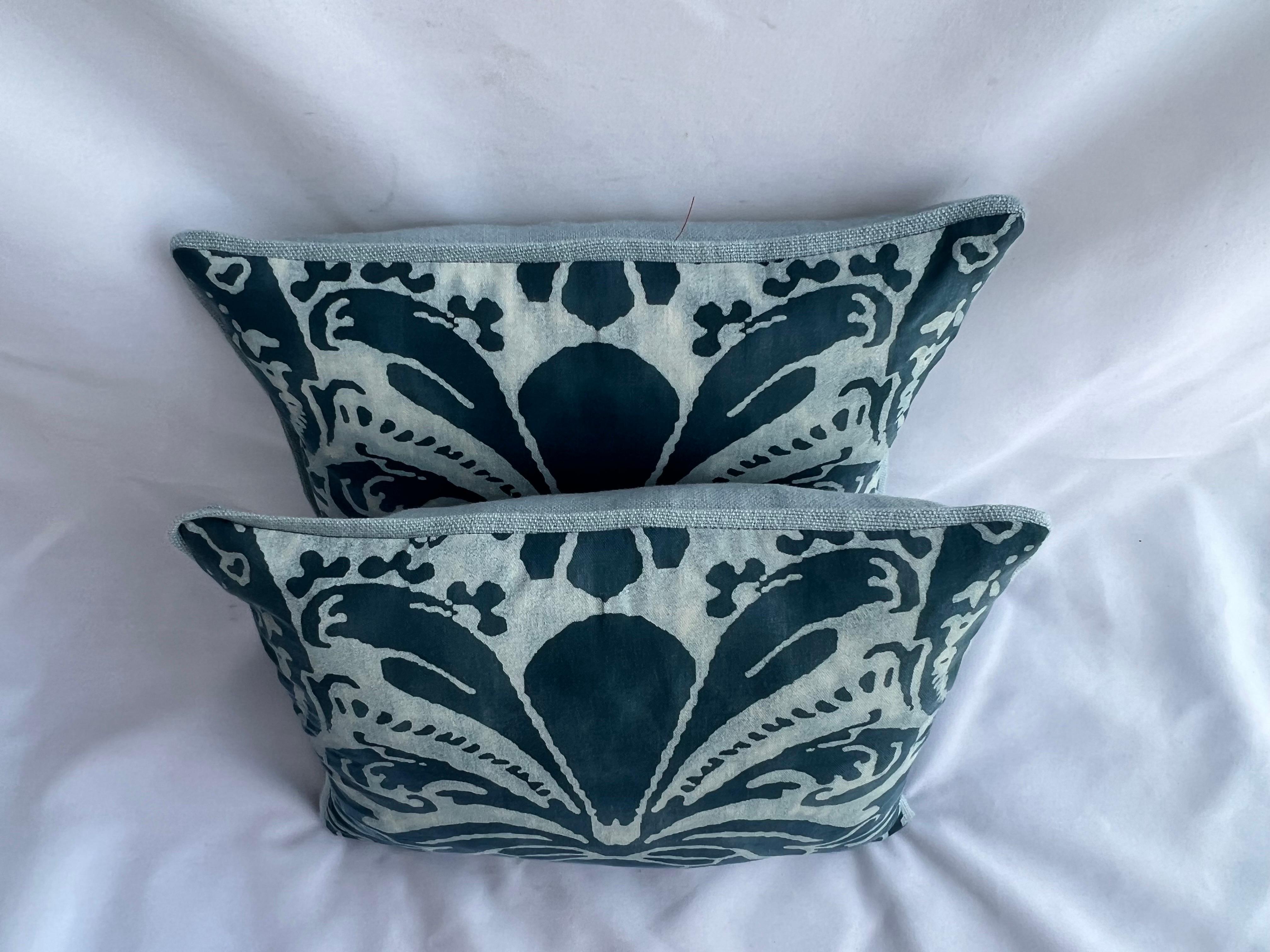 Italian Pair of Blue Caravaggio Patterned Fortuny Pillows