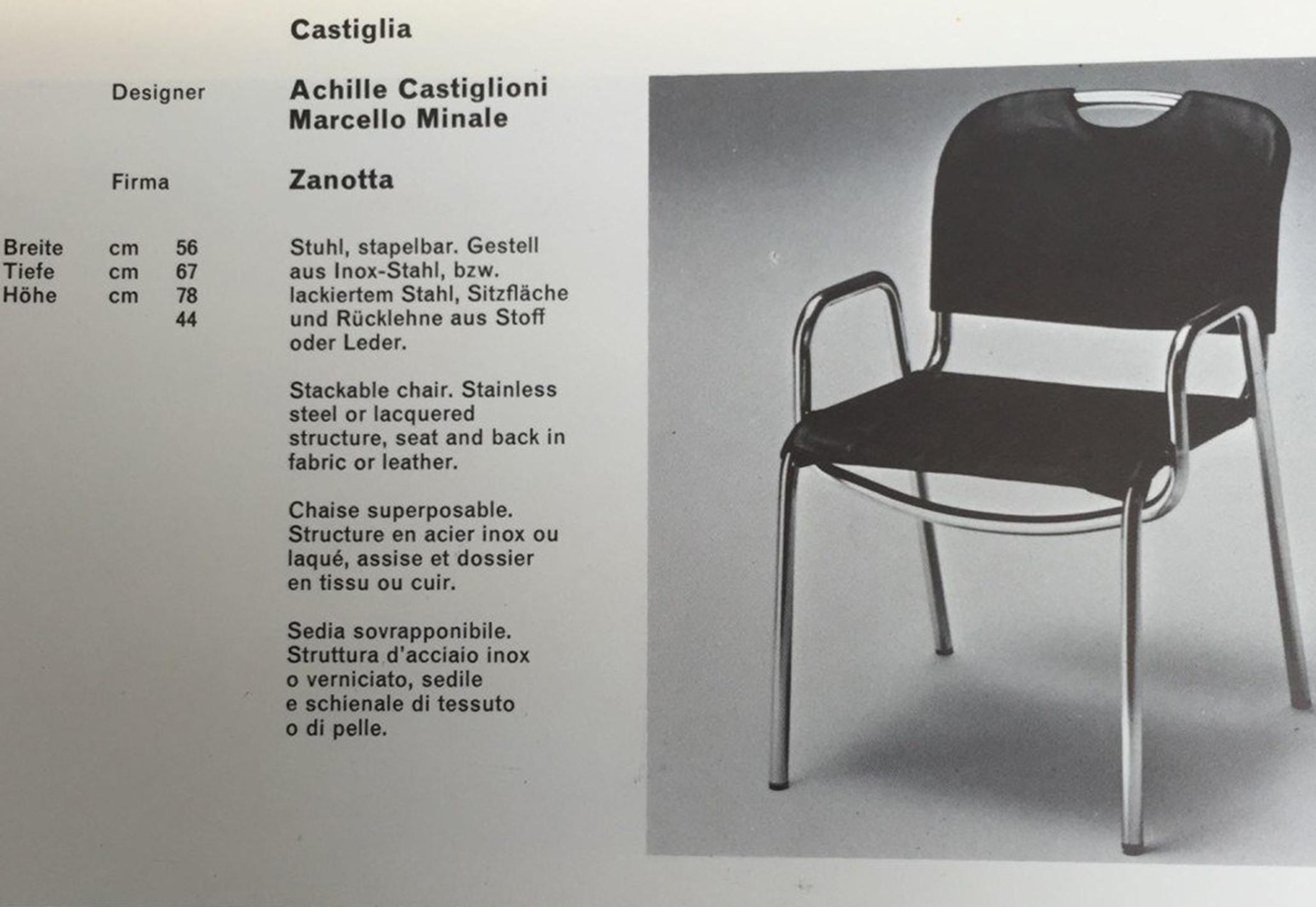Pair of Blue Castiglietta Dining Chairs by Castiglioni for Zanotta, Italy 1960s For Sale 10
