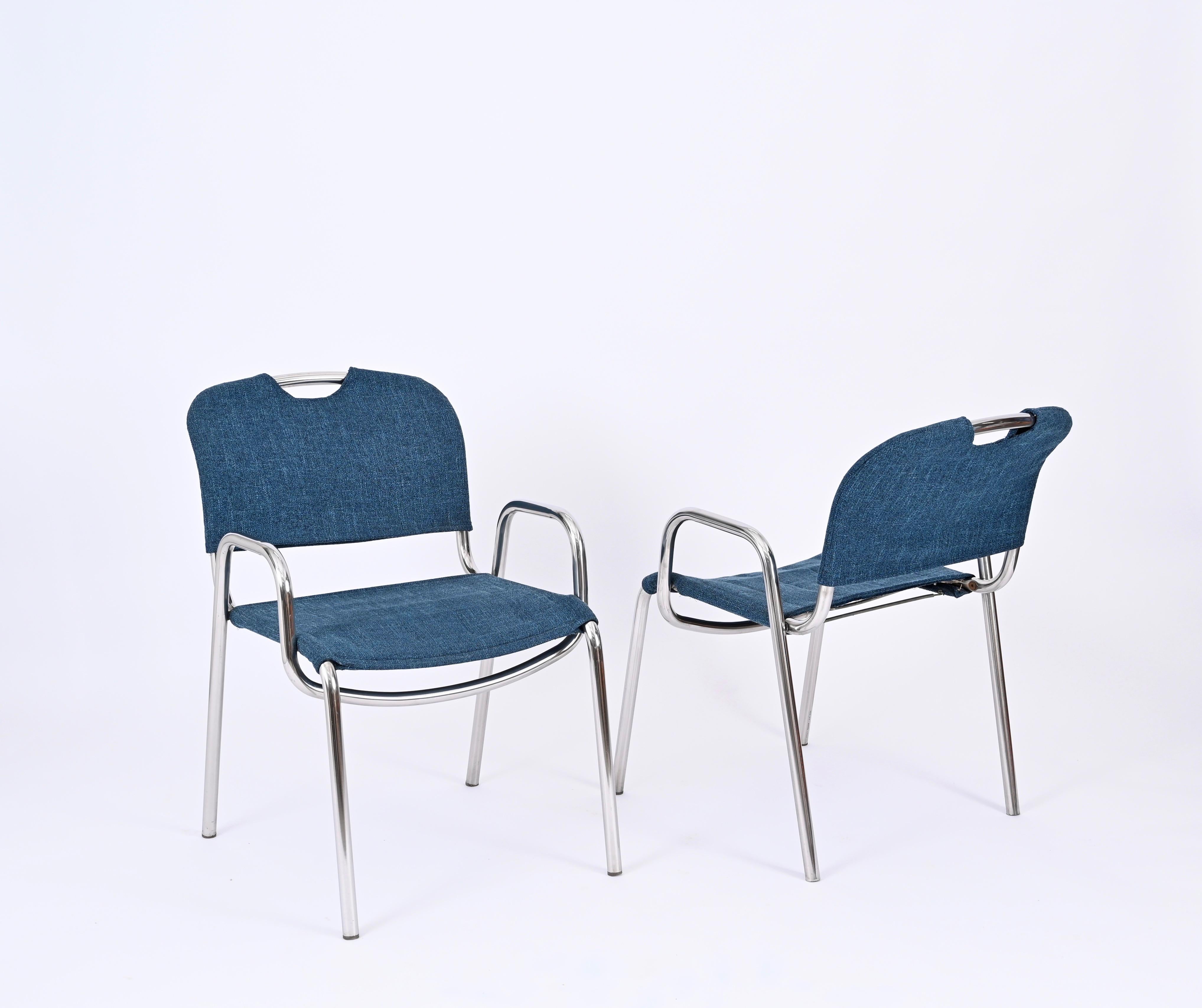 Mid-Century Modern Pair of Blue Castiglietta Dining Chairs by Castiglioni for Zanotta, Italy 1960s For Sale