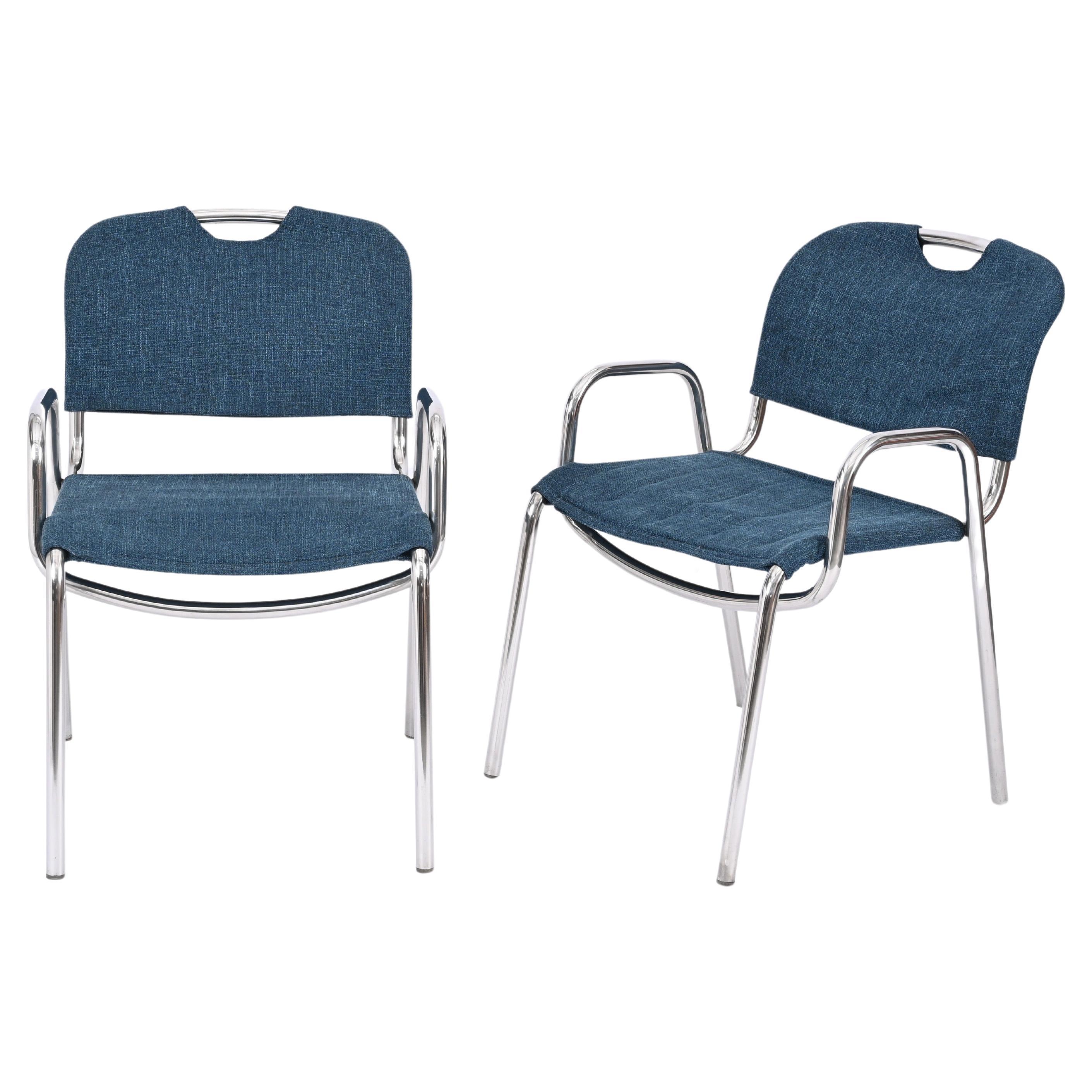 Pair of Blue Castiglietta Dining Chairs by Castiglioni for Zanotta, Italy 1960s For Sale