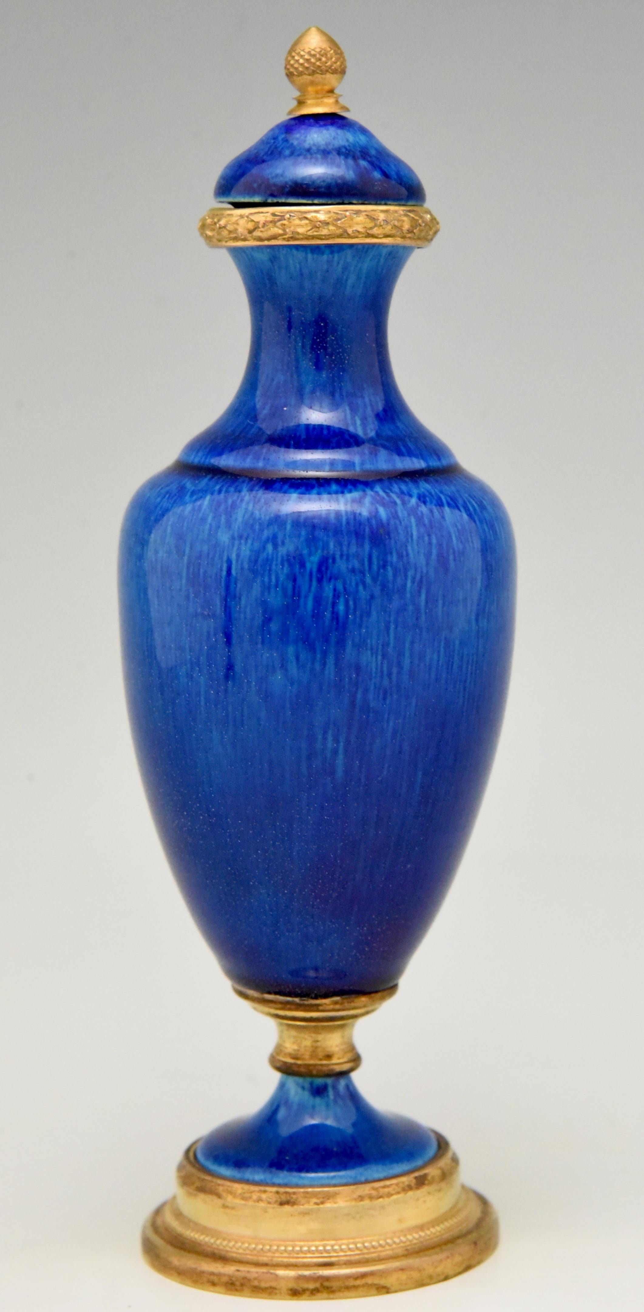 Pair of Blue Ceramic and Bronze Vases or Urns Paul Milet for Sèvres, circa 1900 4