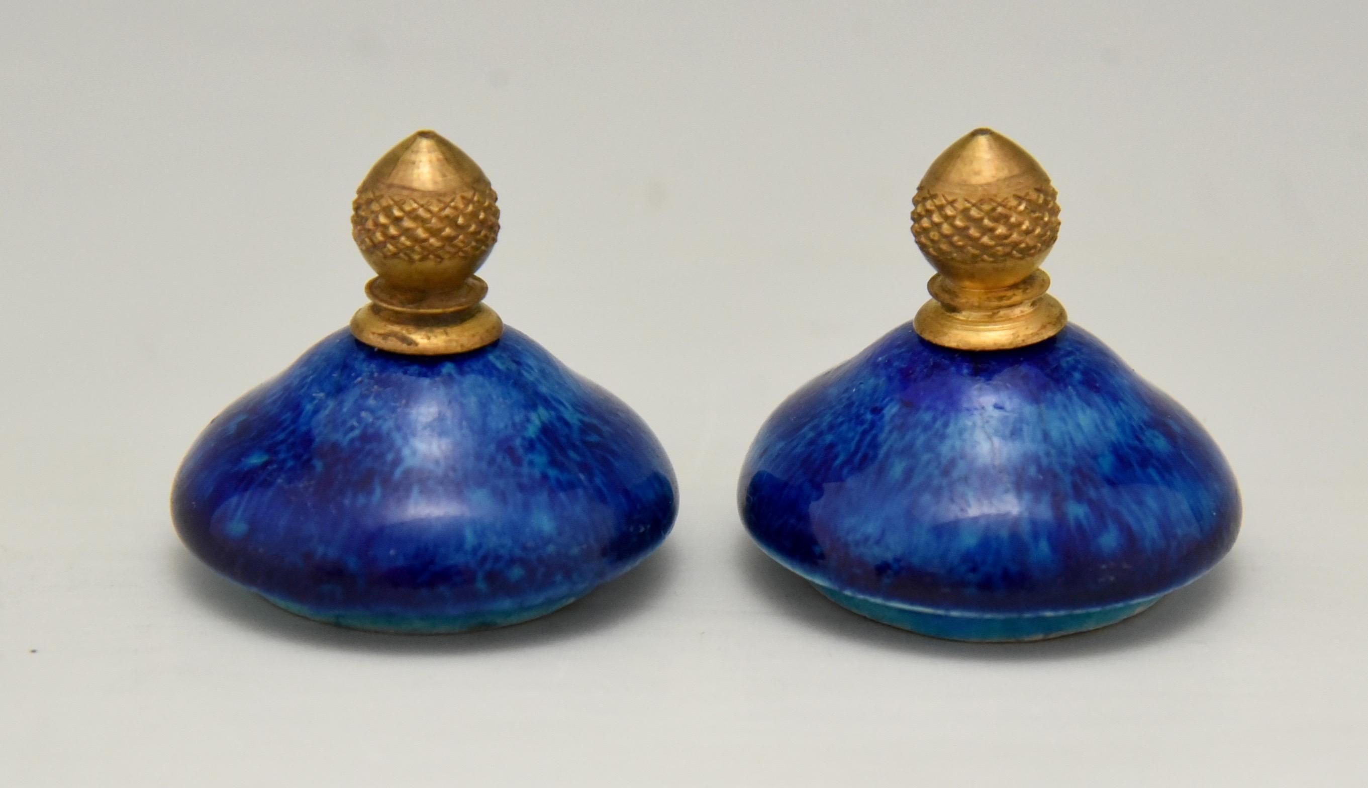 Pair of Blue Ceramic and Bronze Vases or Urns Paul Milet for Sèvres, circa 1900 2
