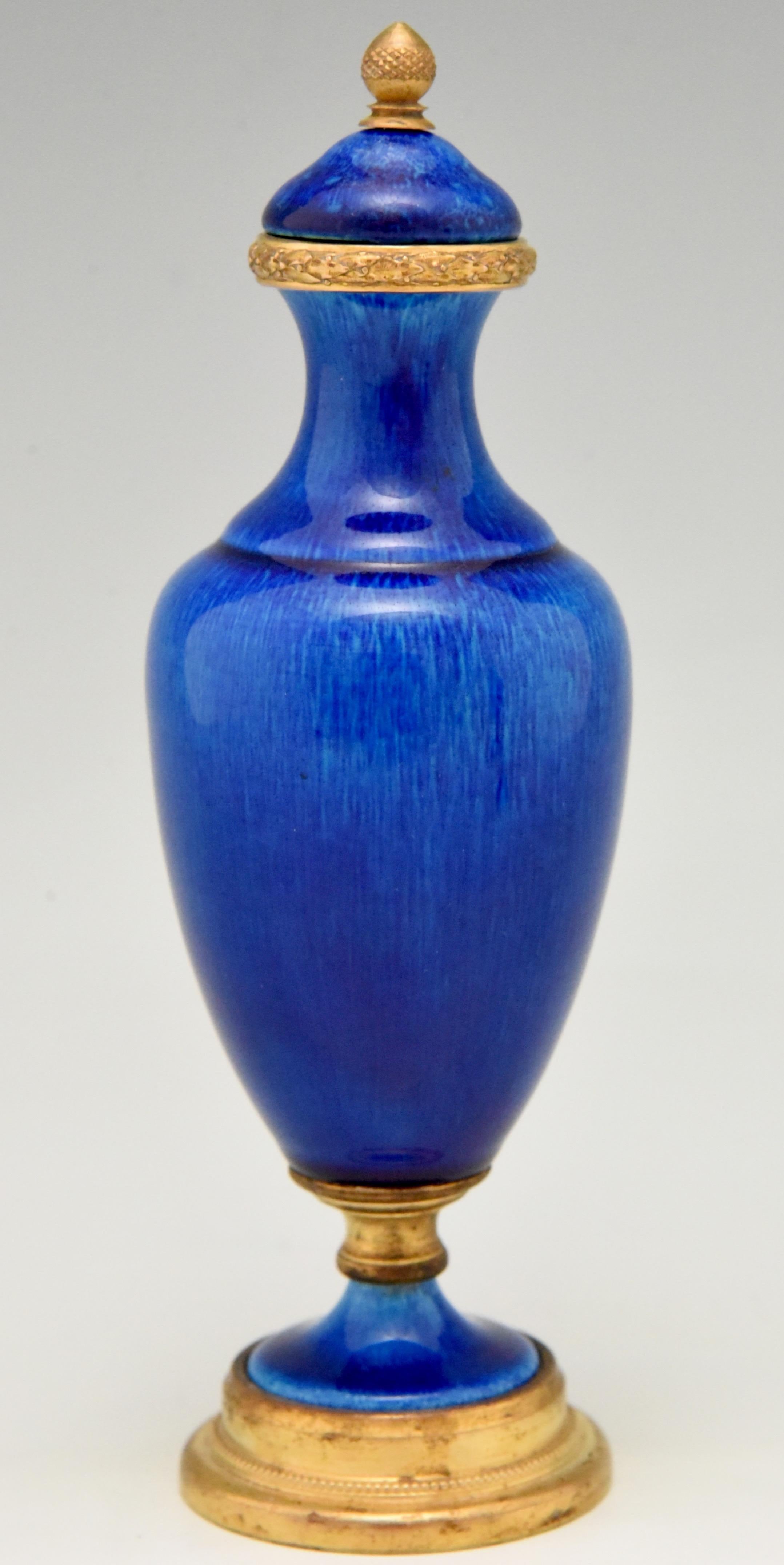 Pair of Blue Ceramic and Bronze Vases or Urns Paul Milet for Sèvres, circa 1900 3