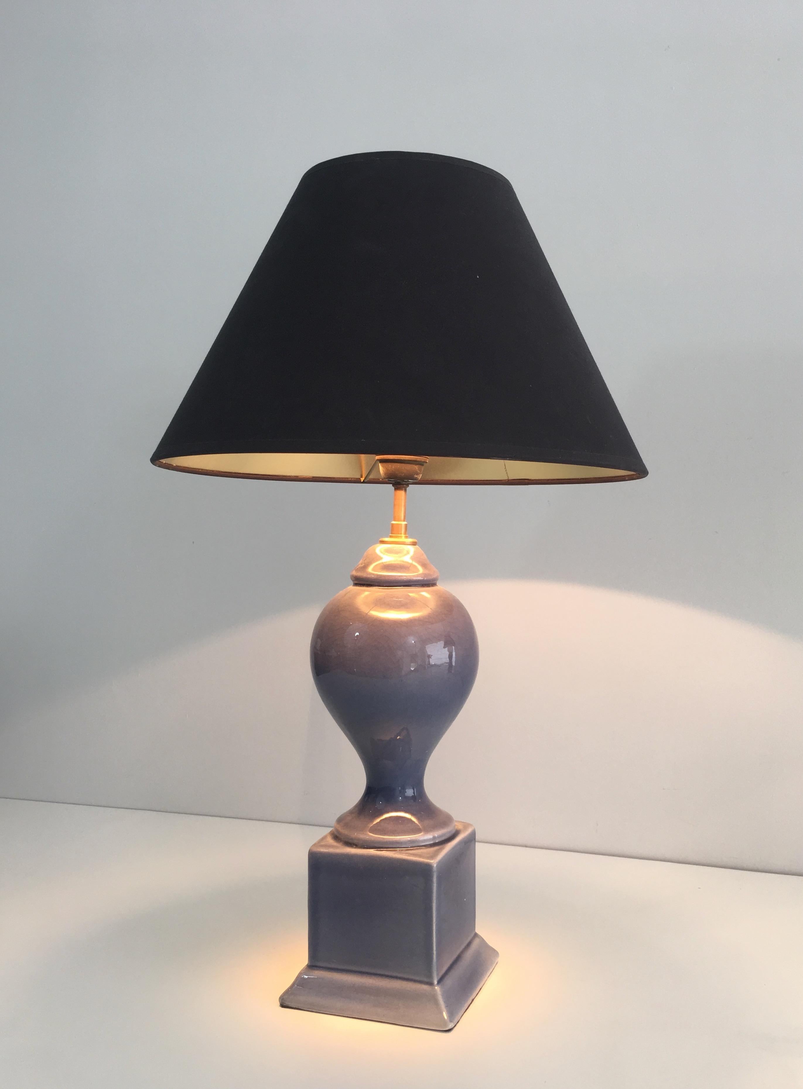 Late 20th Century Pair of Blue Ceramic Baluster Table Lamps, French, circa 1970 For Sale