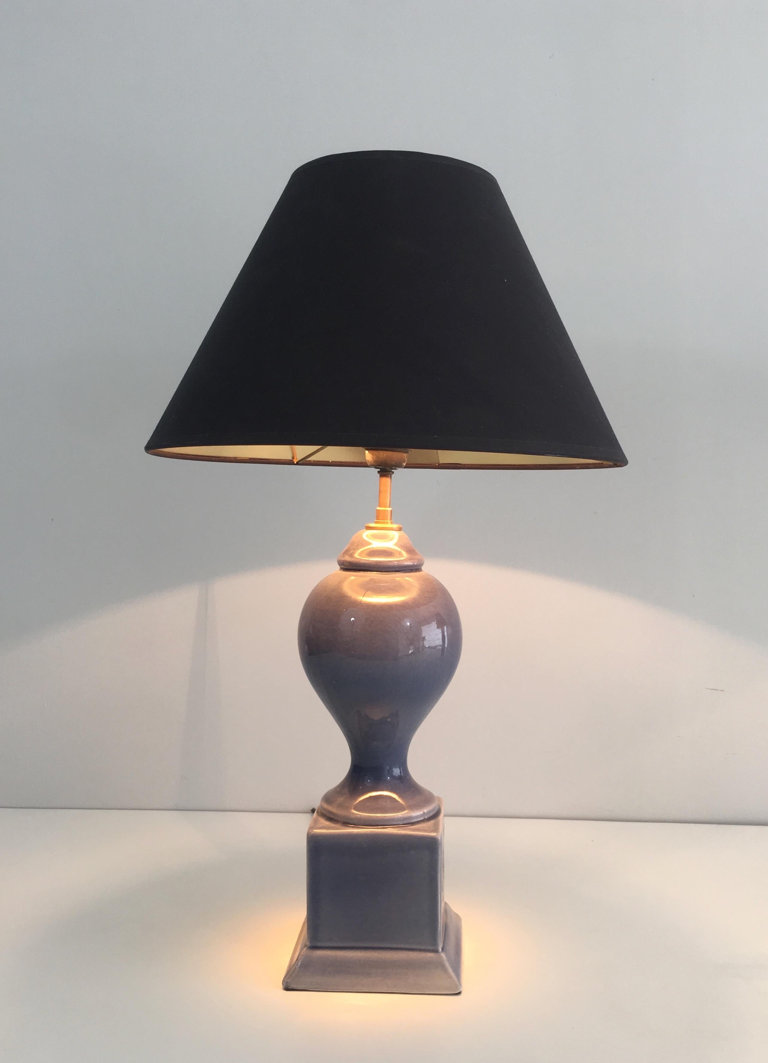 Brass Pair of Blue Ceramic Baluster Table Lamps, French, circa 1970 For Sale