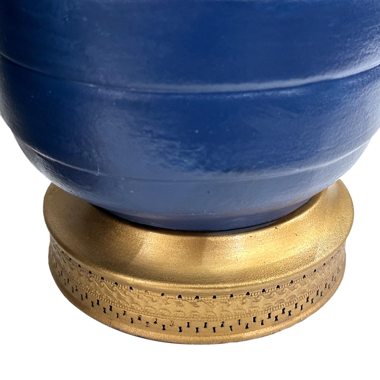 Italian Pair of Blue Ceramic lamps For Sale