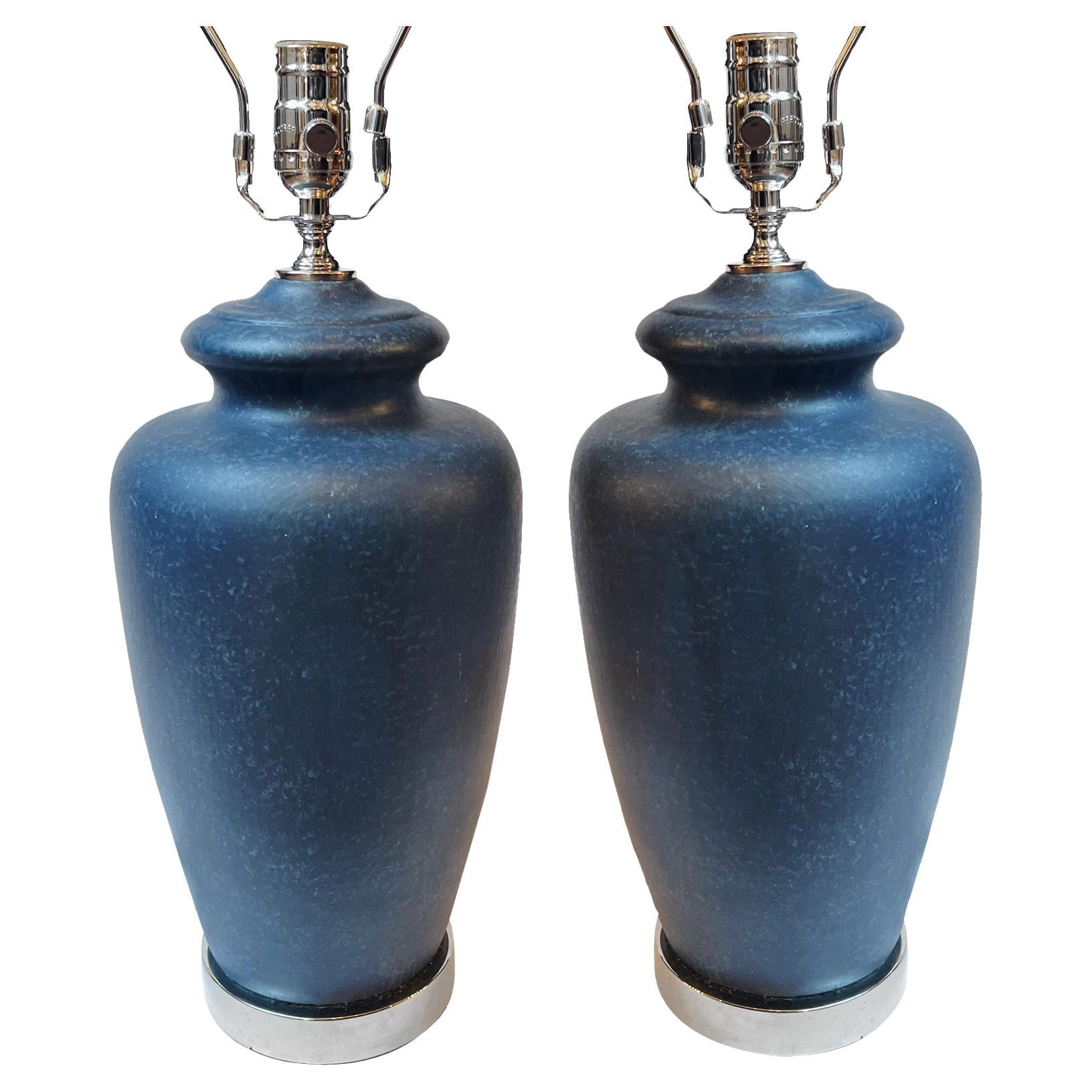 Pair of Blue Ceramic Lamps