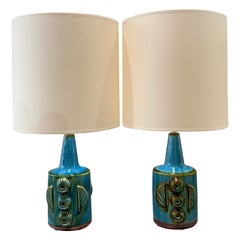 Pair of blue ceramic lamps Soholm Denmark 1970