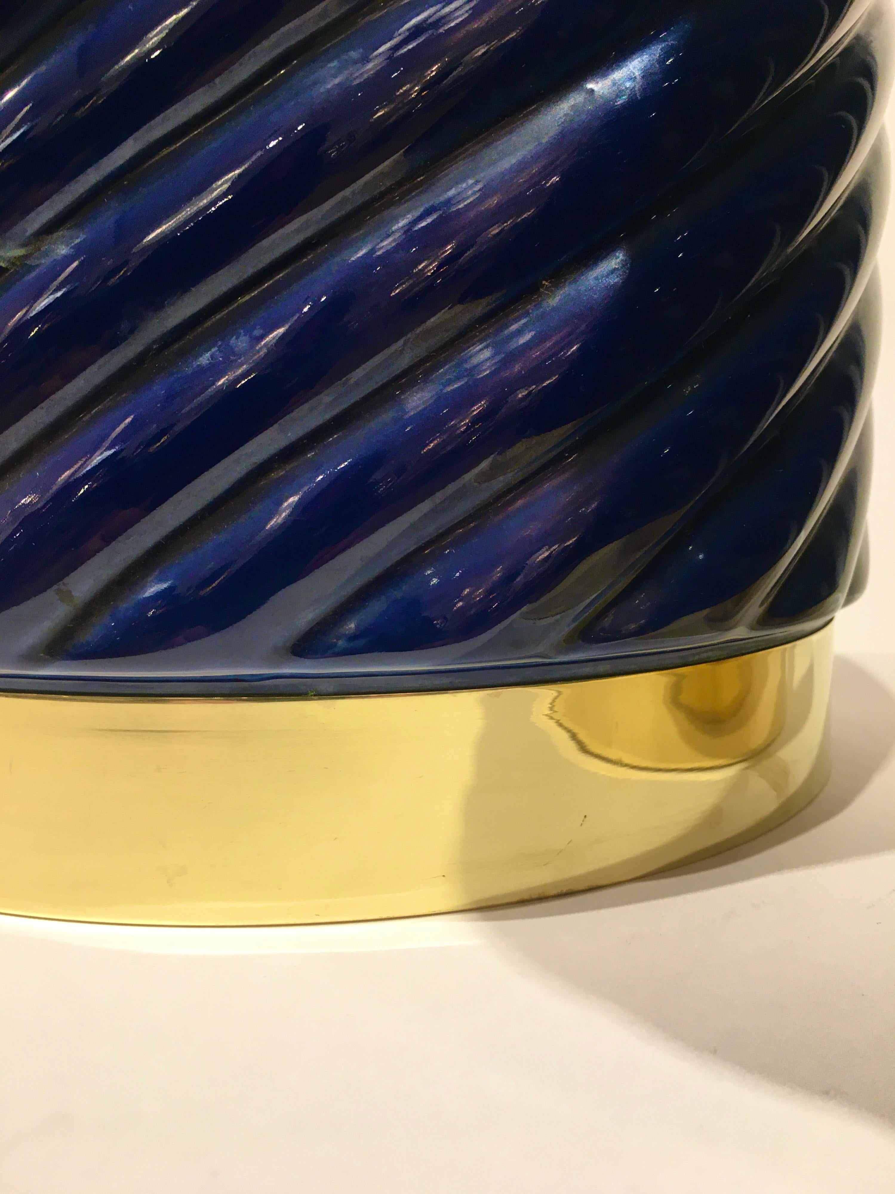 Pair of Blue Ceramic Spiral Table Lamps Designed by Tommaso Barbi, Italy In Good Condition In London, GB